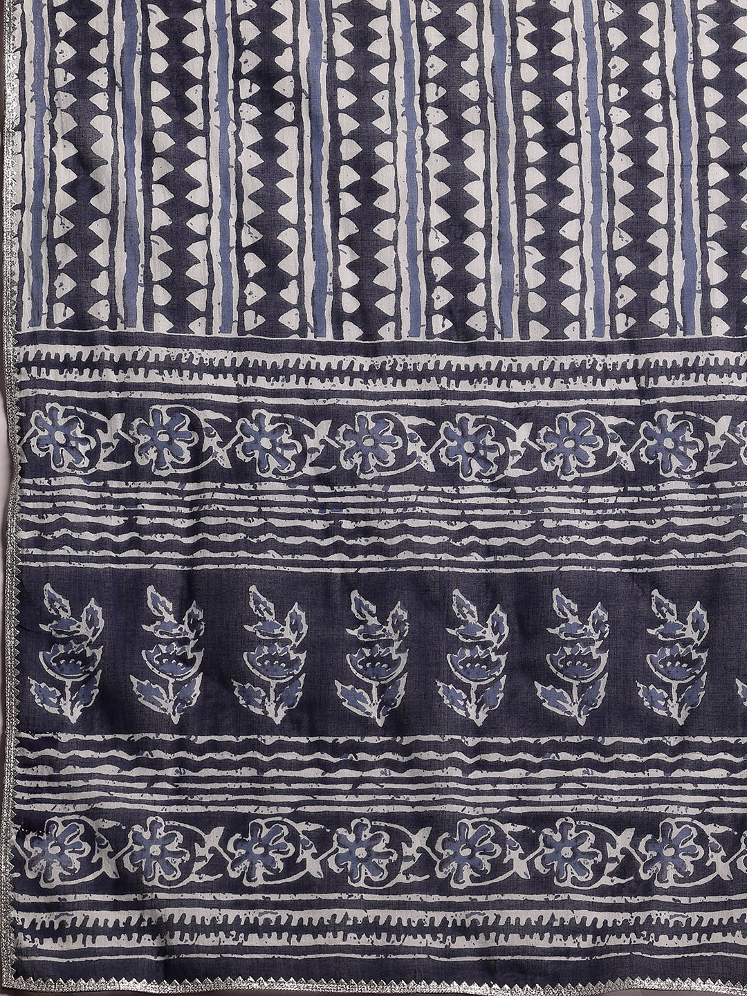 Indigo Printed Cotton Straight Suit With Dupatta