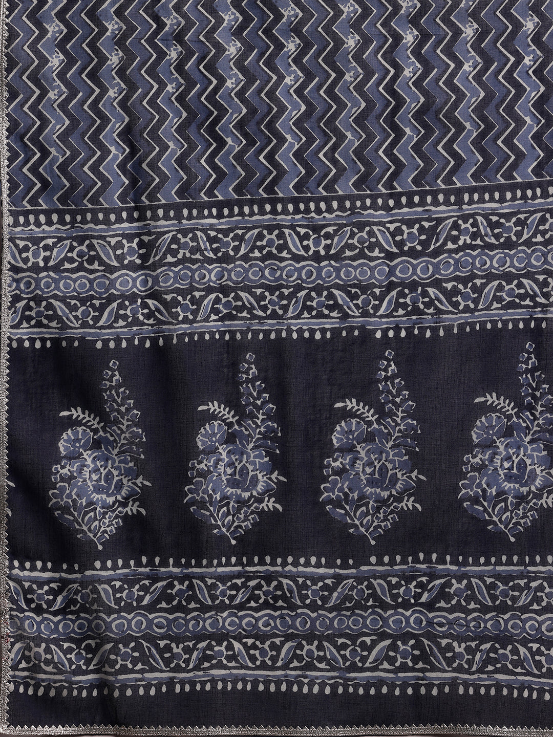 Indigo Printed Cotton Straight Suit With Dupatta