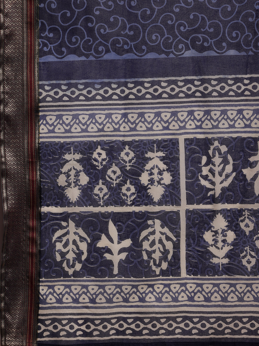 Indigo Printed Cotton Straight Suit With Dupatta