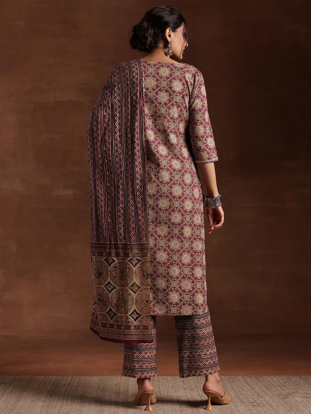 Purple Printed Cotton Straight Suit With Dupatta