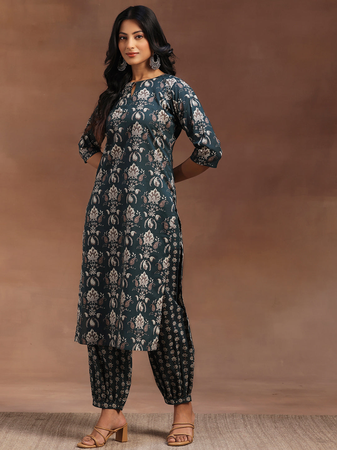 Green Printed Cotton Straight Suit With Dupatta