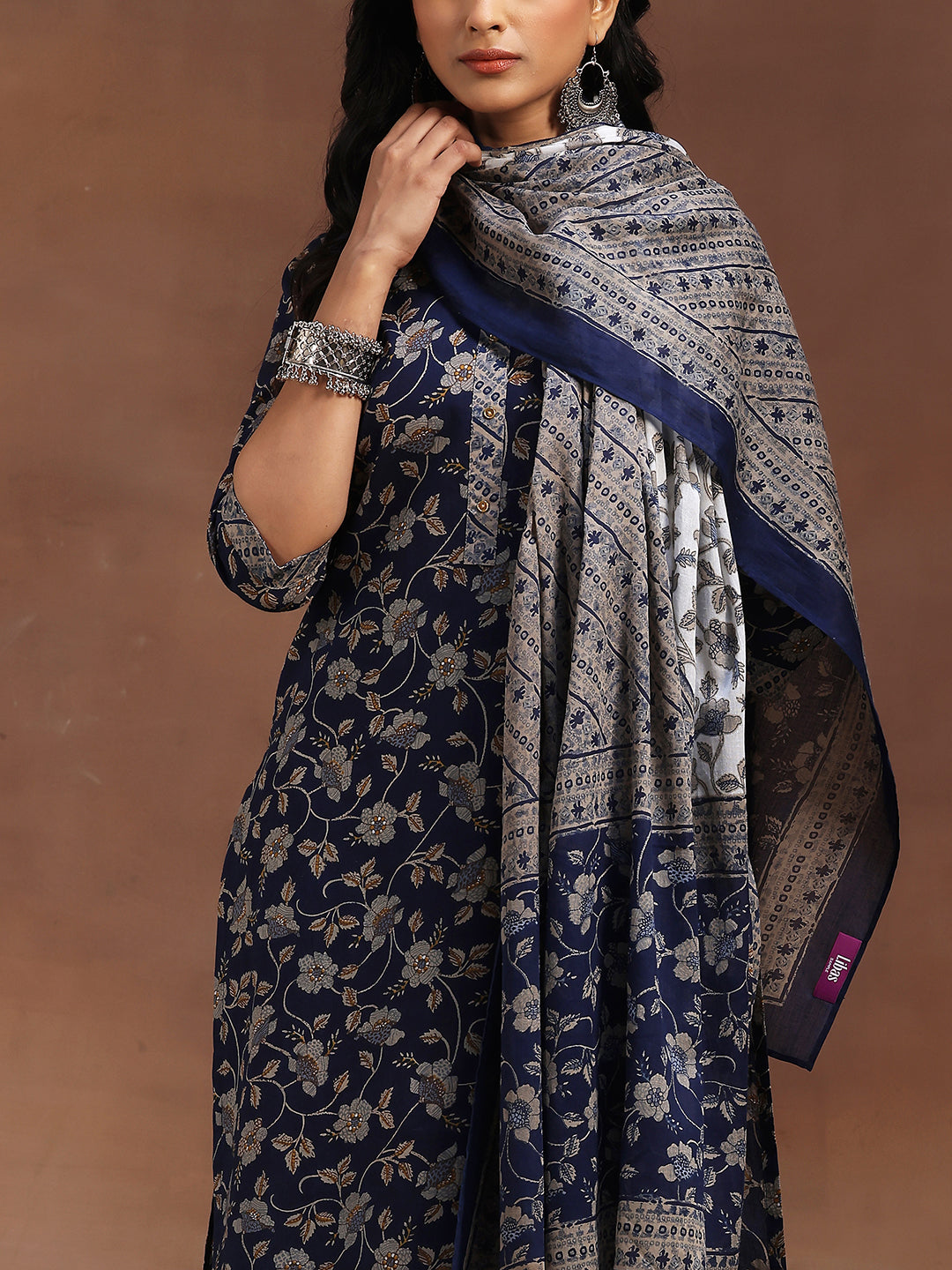 Blue Printed Cotton Straight Suit With Dupatta