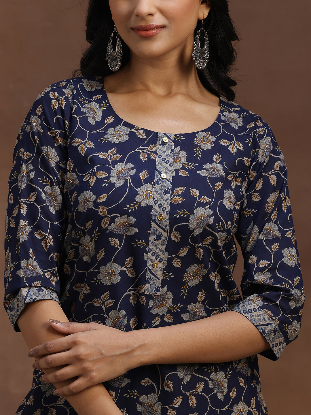 Blue Printed Cotton Straight Suit With Dupatta