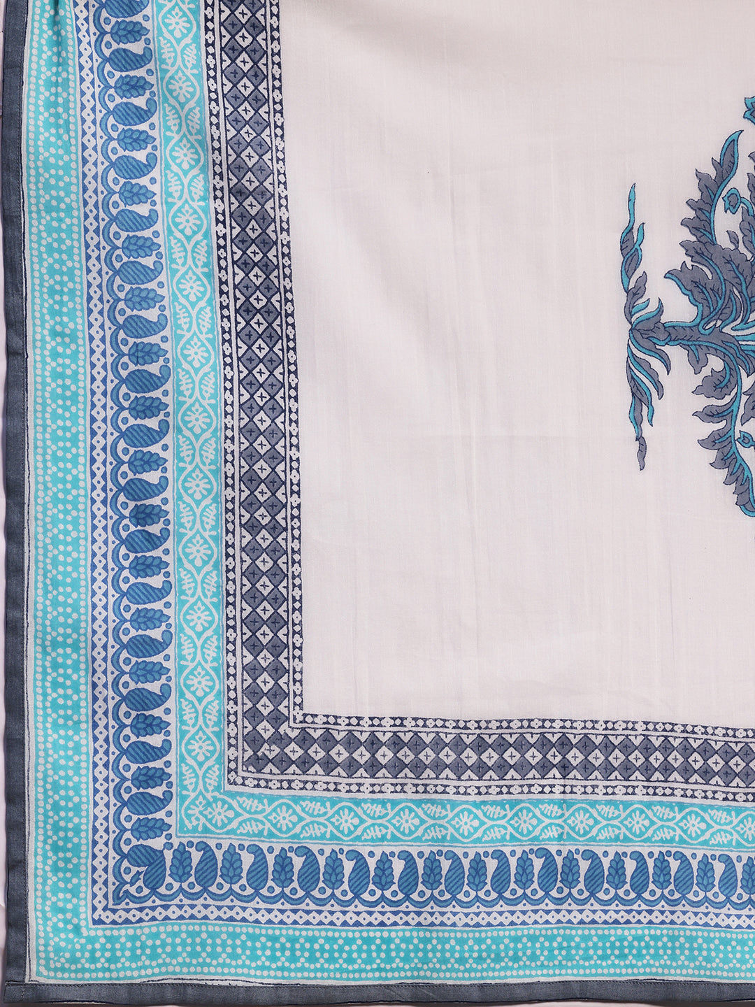 Blue Printed Cotton Straight Suit With Dupatta