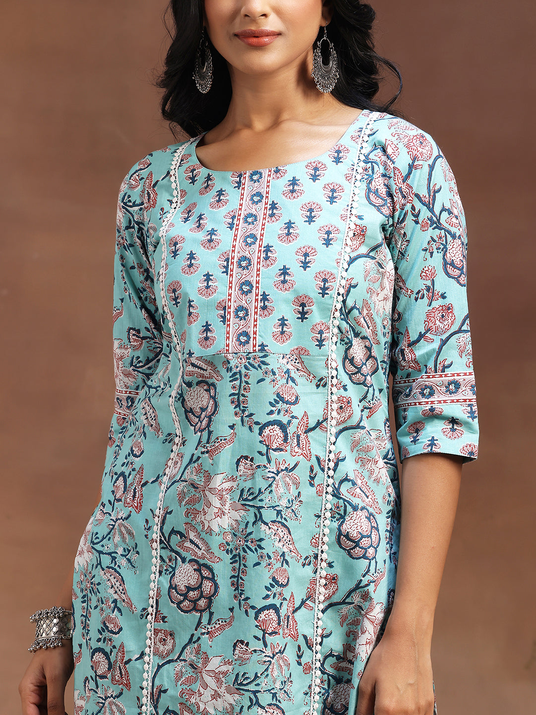 Blue Printed Cotton Straight Suit With Dupatta