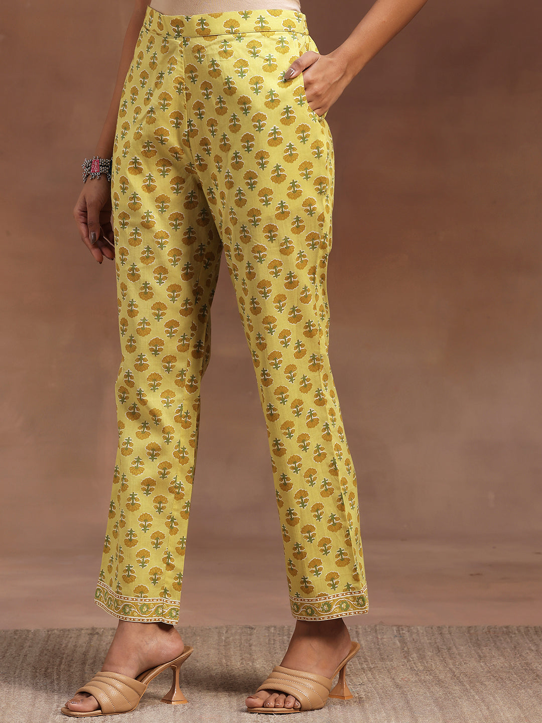 Yellow Printed Cotton Straight Suit With Dupatta