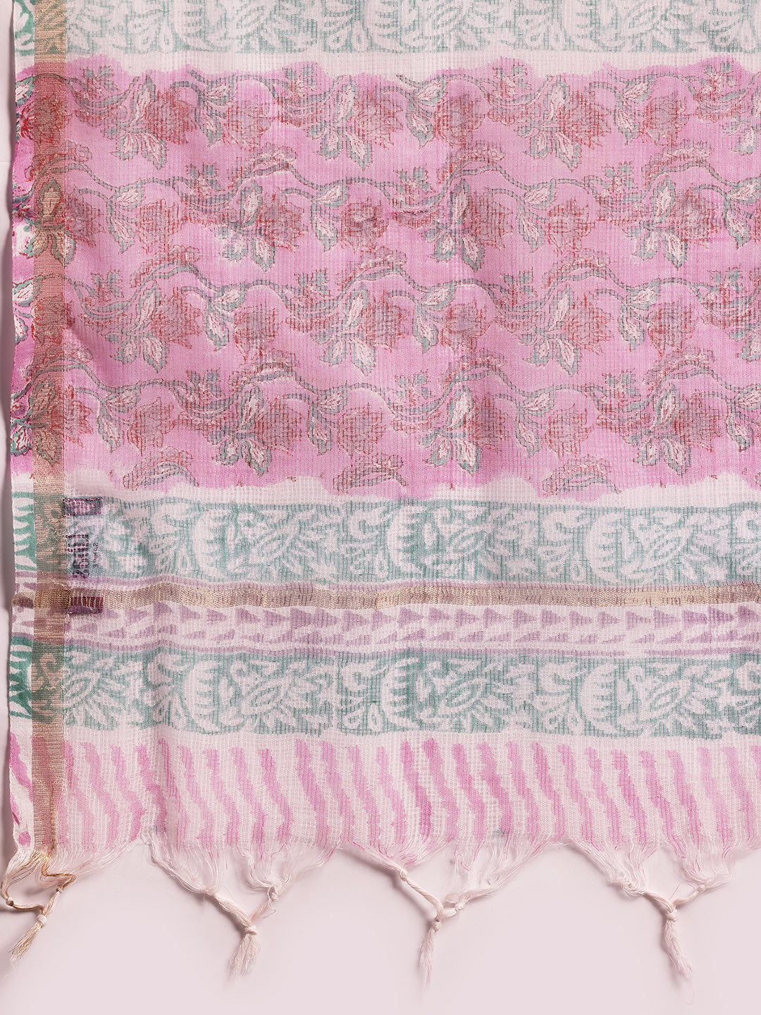 Pink Printed Cotton Straight Suit With Dupatta