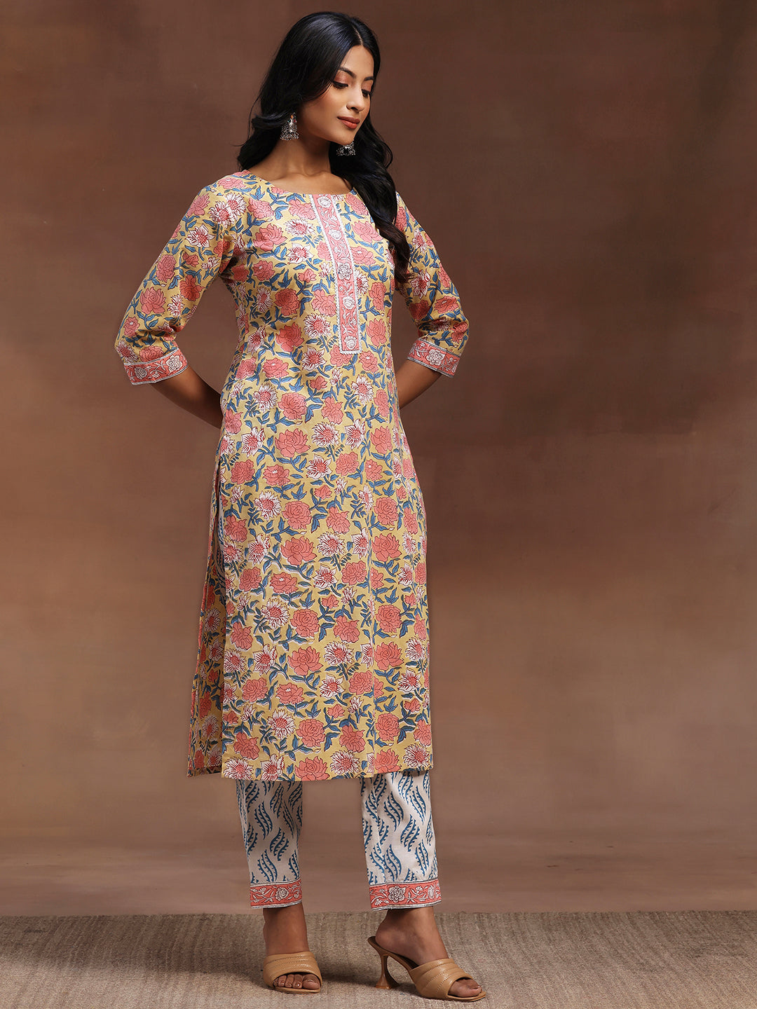 Yellow Printed Cotton Straight Suit With Dupatta