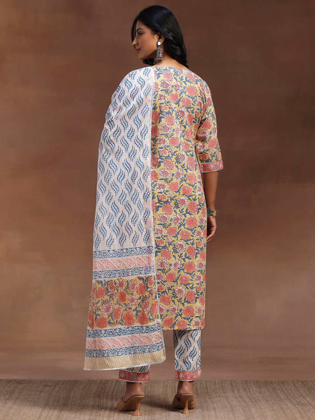 Yellow Printed Cotton Straight Suit With Dupatta