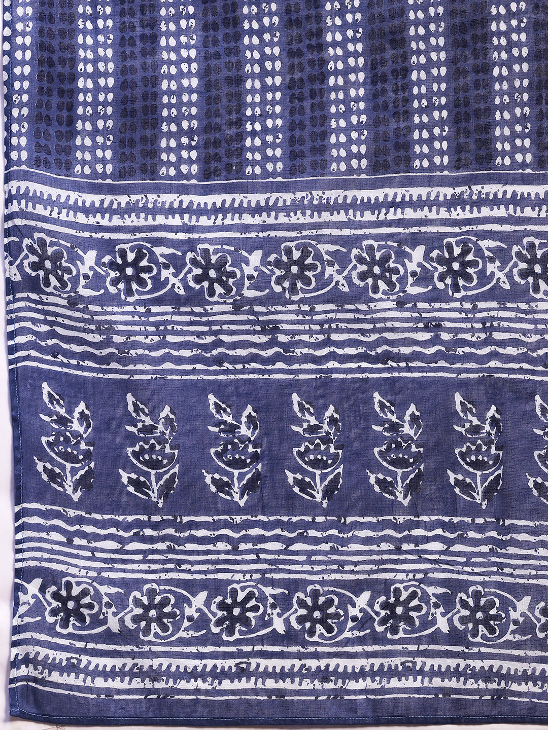 Blue Printed Cotton Straight Suit With Dupatta