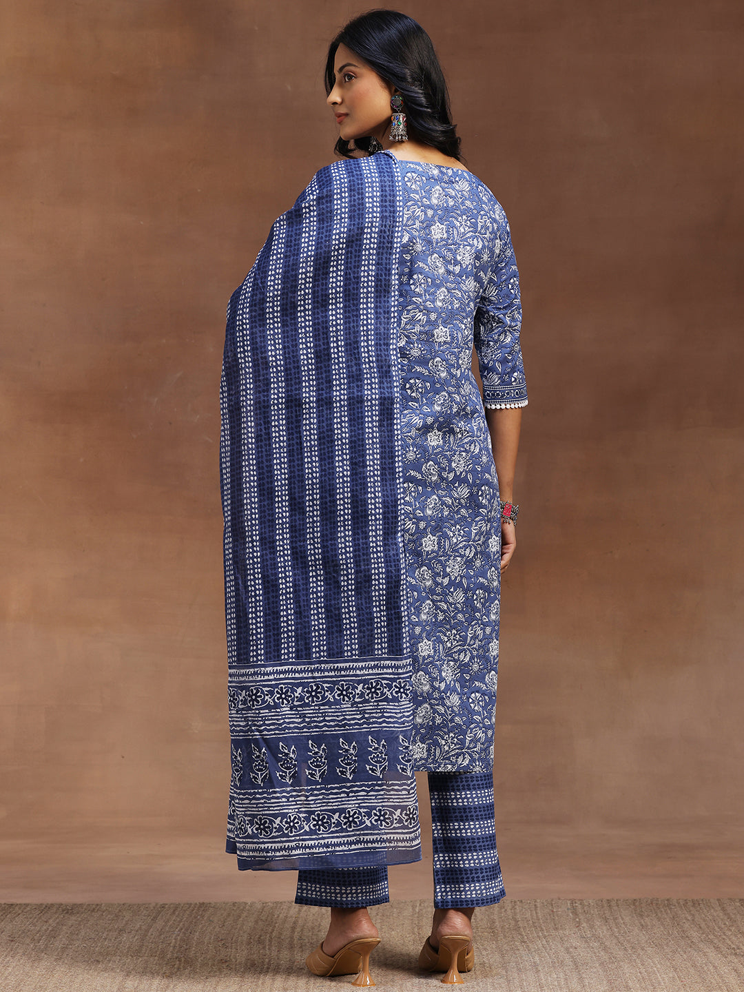 Blue Printed Cotton Straight Suit With Dupatta