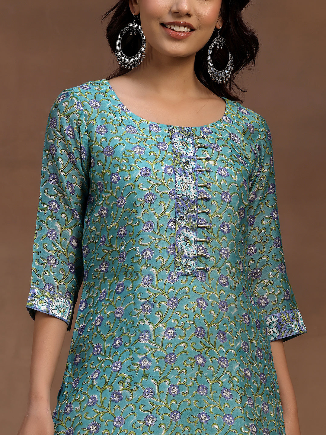 Rama Green Printed Cotton Straight Suit With Dupatta