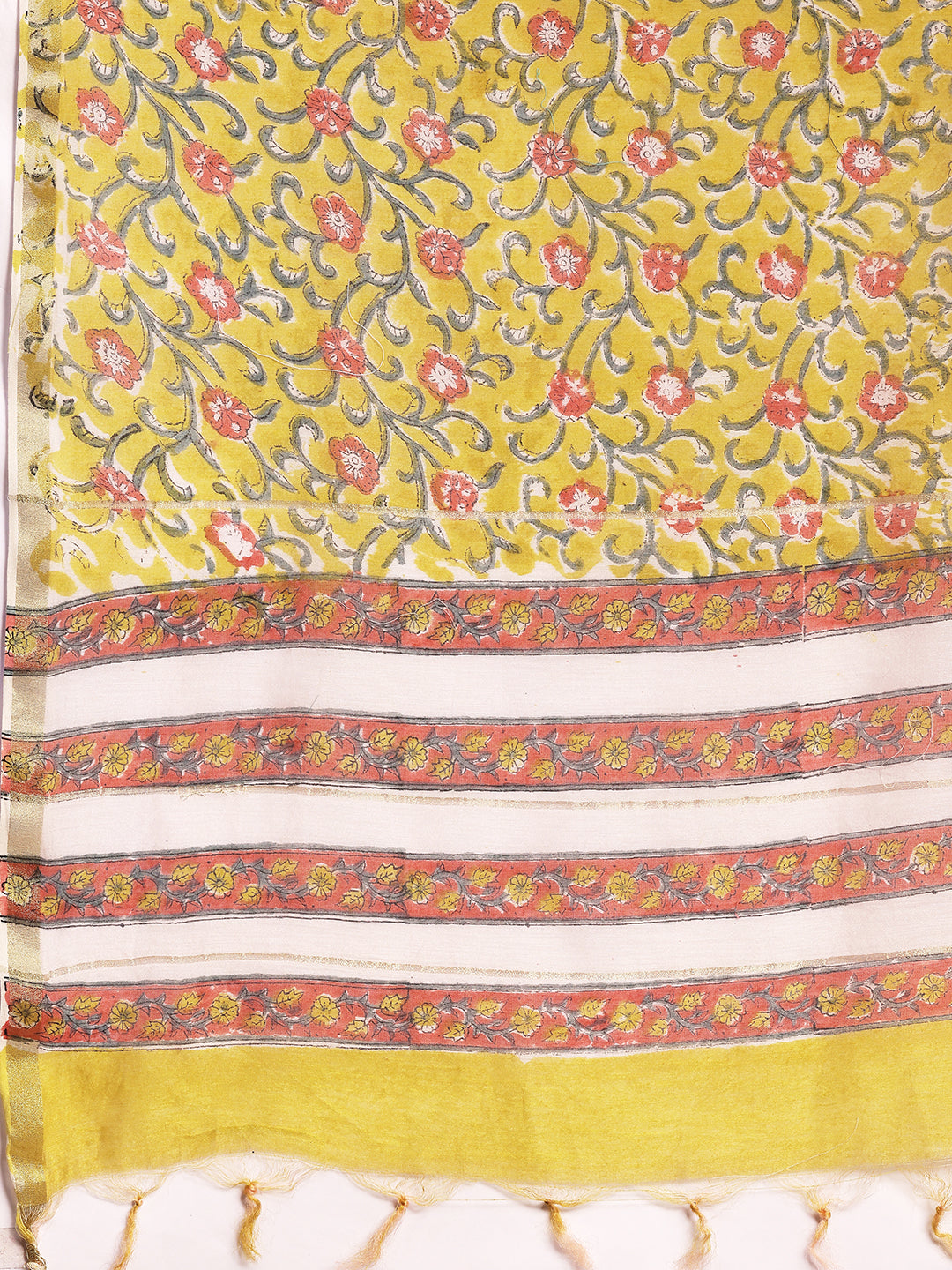 Yellow Printed Cotton Straight Suit With Dupatta