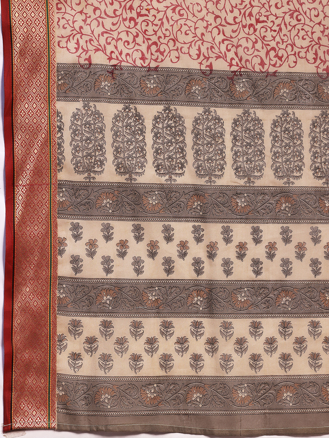 Beige Printed Cotton Straight Suit With Dupatta