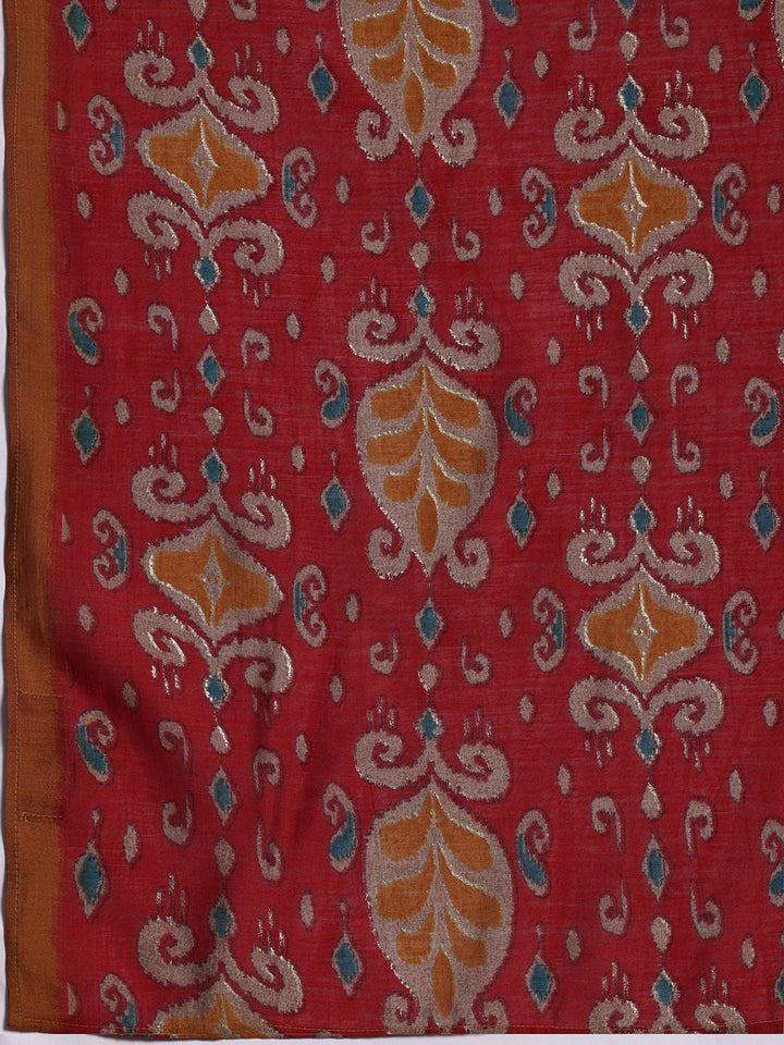 Mustard Printed Silk Blend Straight Suit With Dupatta