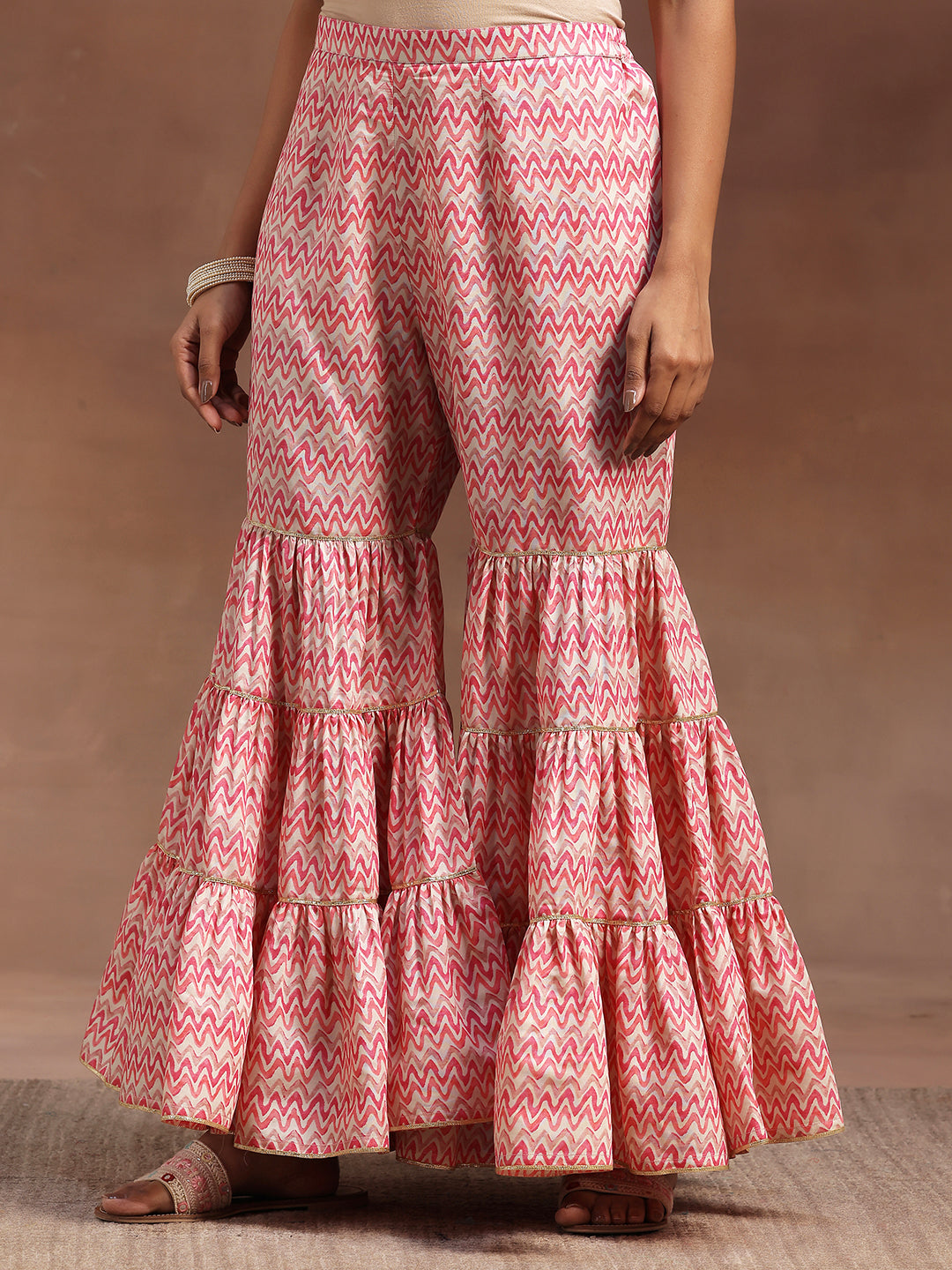 Pink Printed Silk Blend Straight Suit With Dupatta