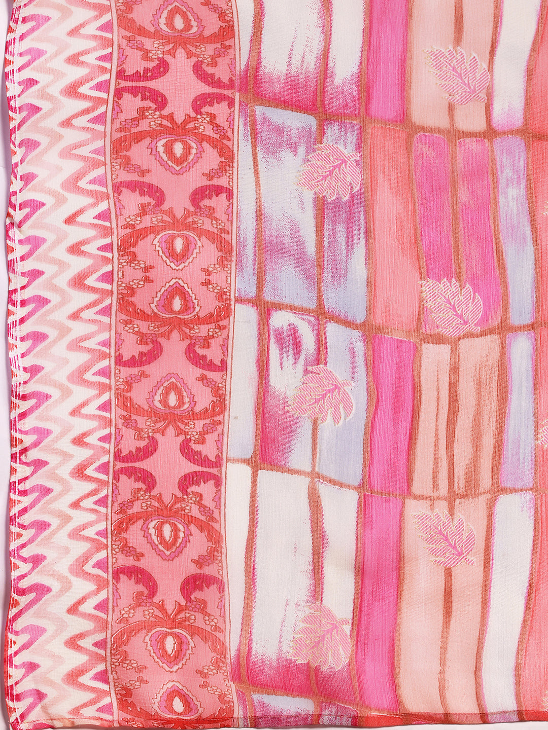 Pink Printed Silk Blend Straight Suit With Dupatta