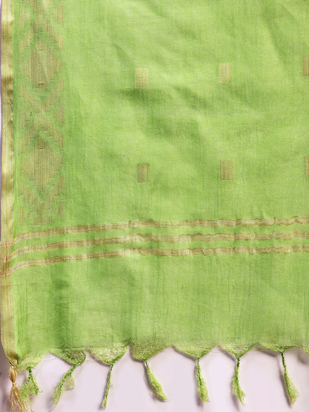 Green Woven Design Chanderi Silk Straight Suit With Dupatta