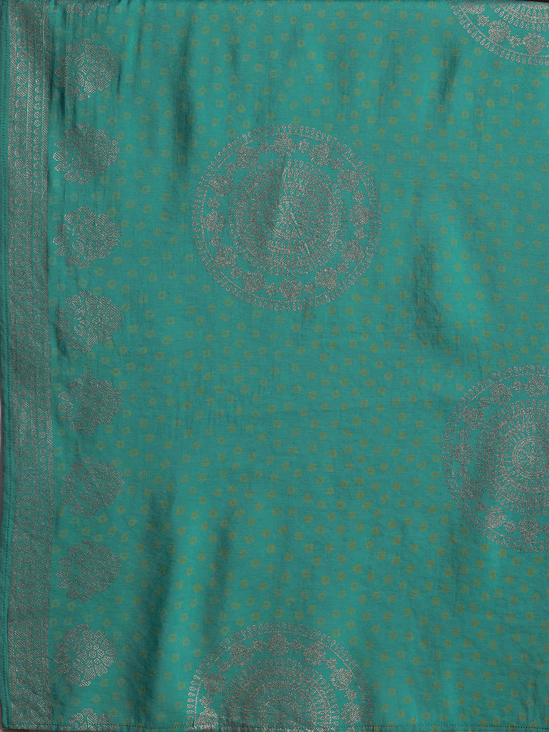 Blue Printed Silk Blend Straight Suit With Dupatta