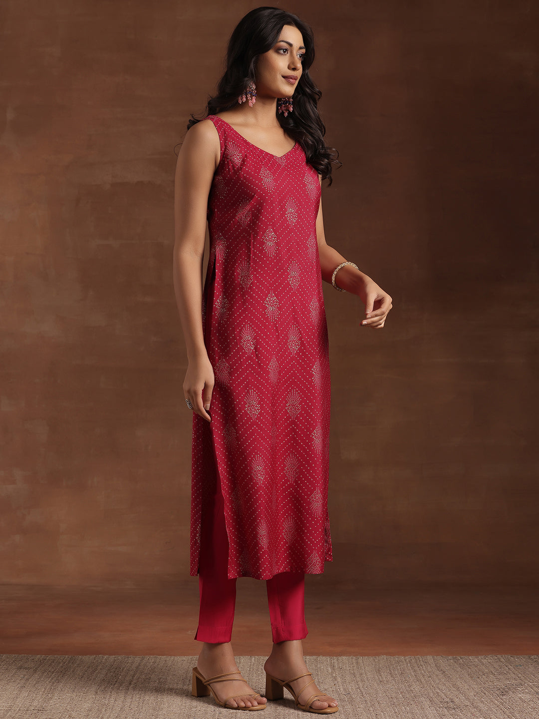 Pink Printed Silk Blend Straight Suit With Dupatta