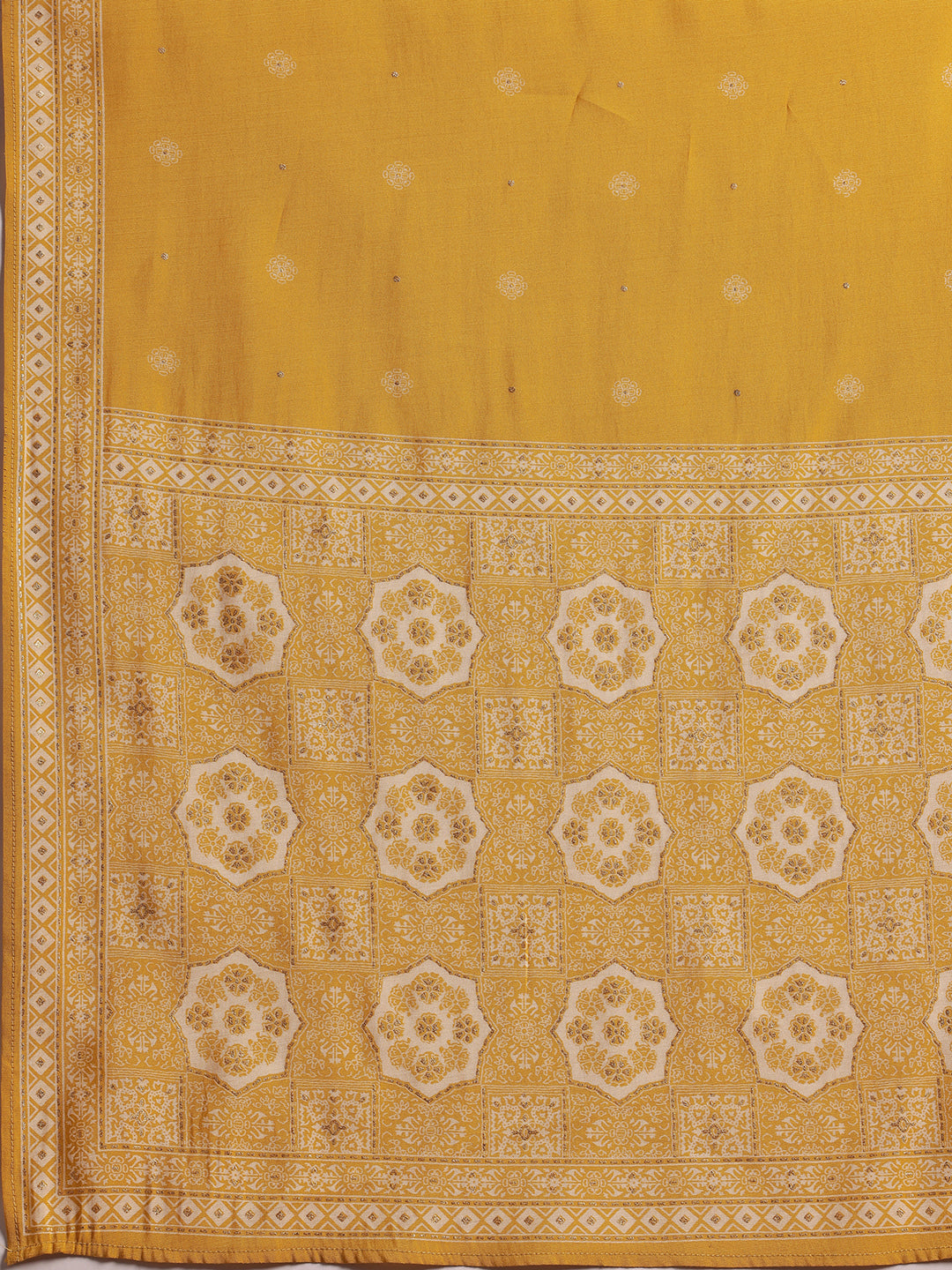 Yellow Printed Silk Blend Anarkali Suit With Dupatta