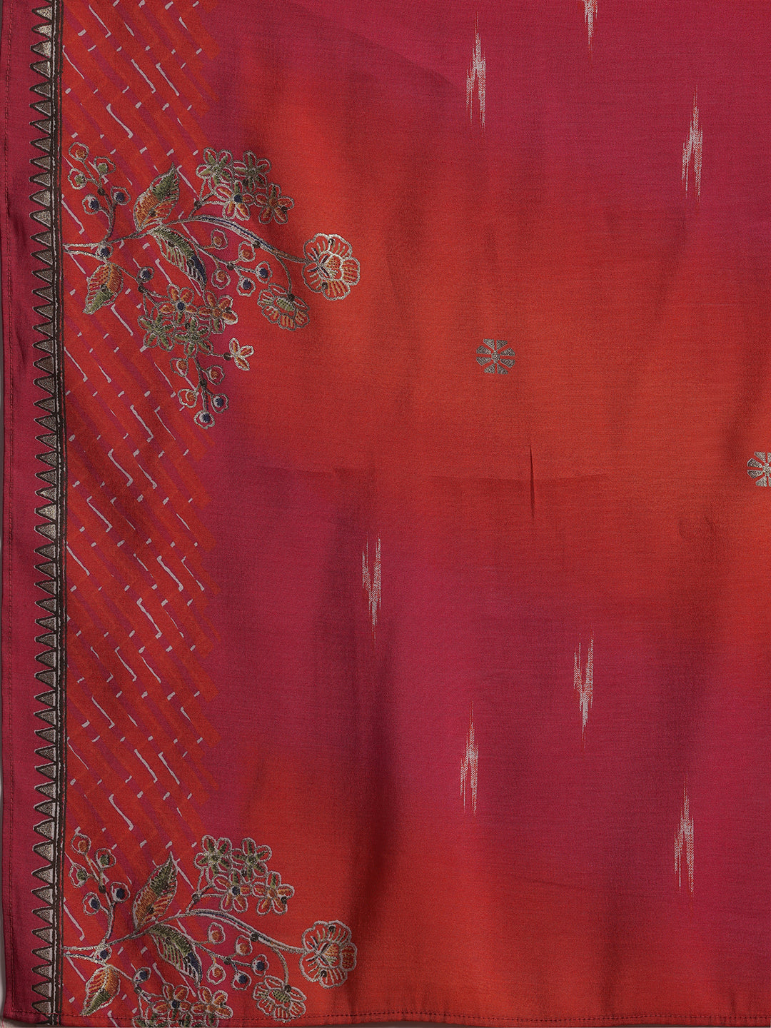 Red Printed Silk Blend Anarkali Suit With Dupatta