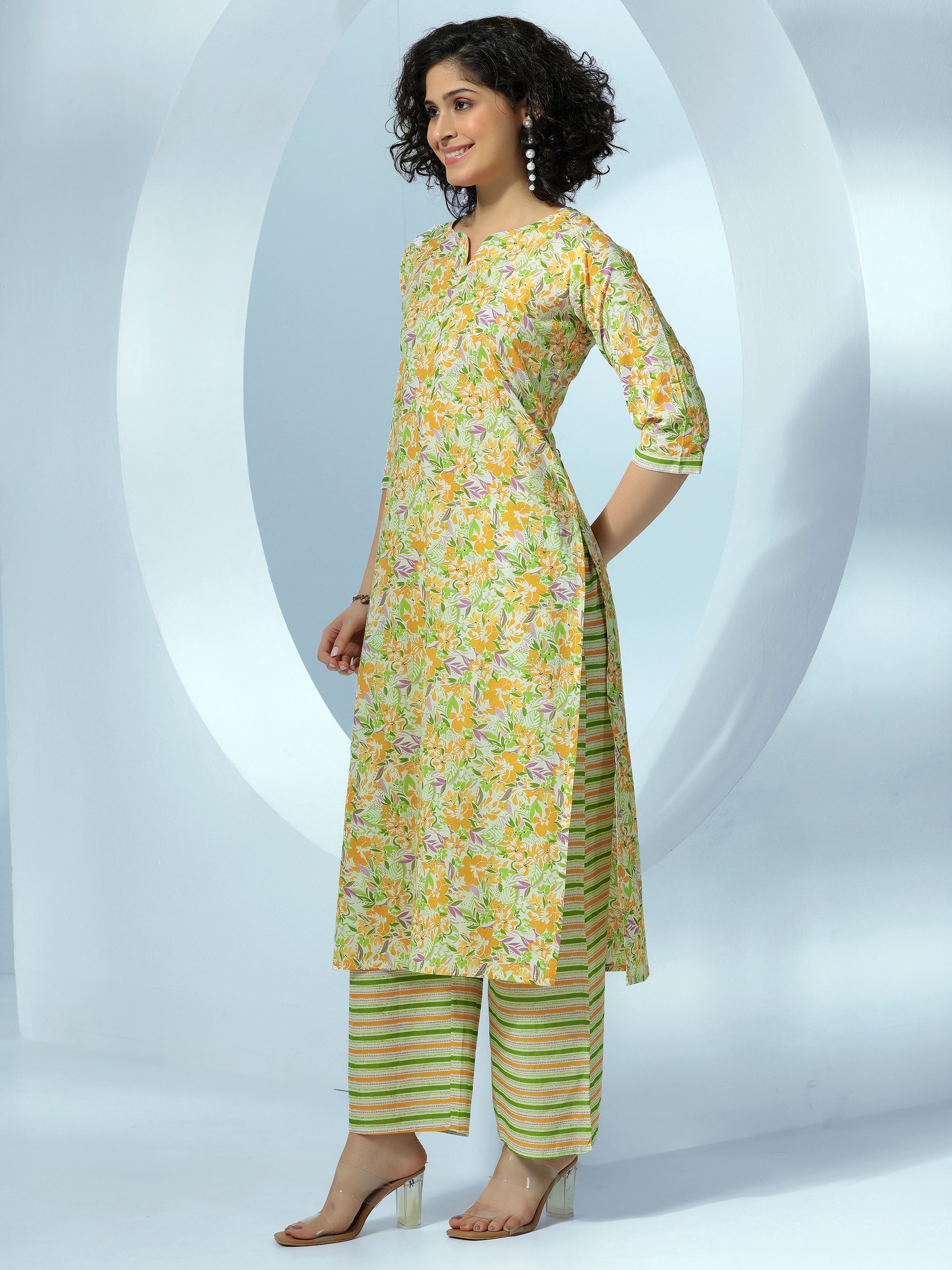 Off White Printed Cotton Straight Suit With Dupatta