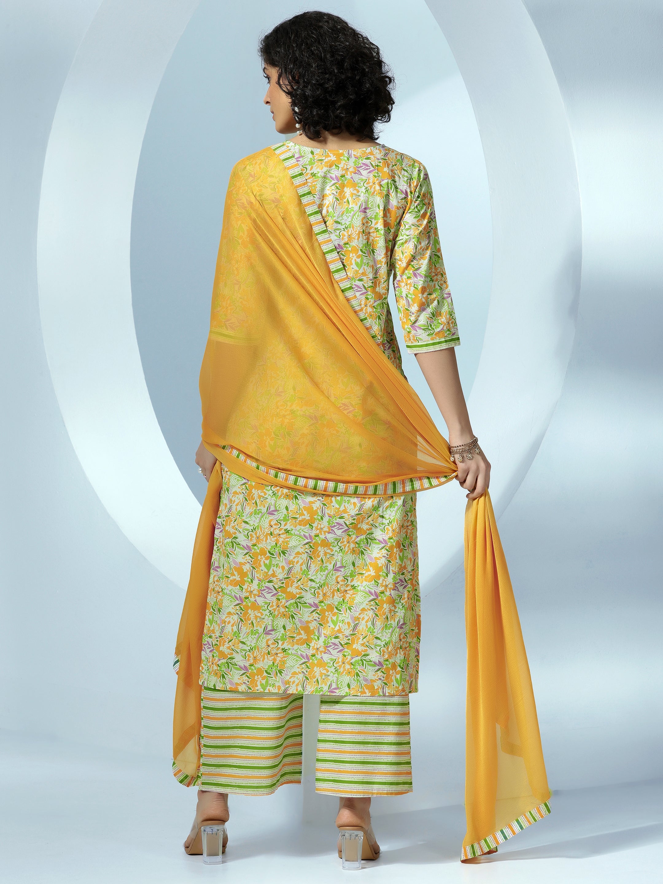 Off White Printed Cotton Straight Suit With Dupatta