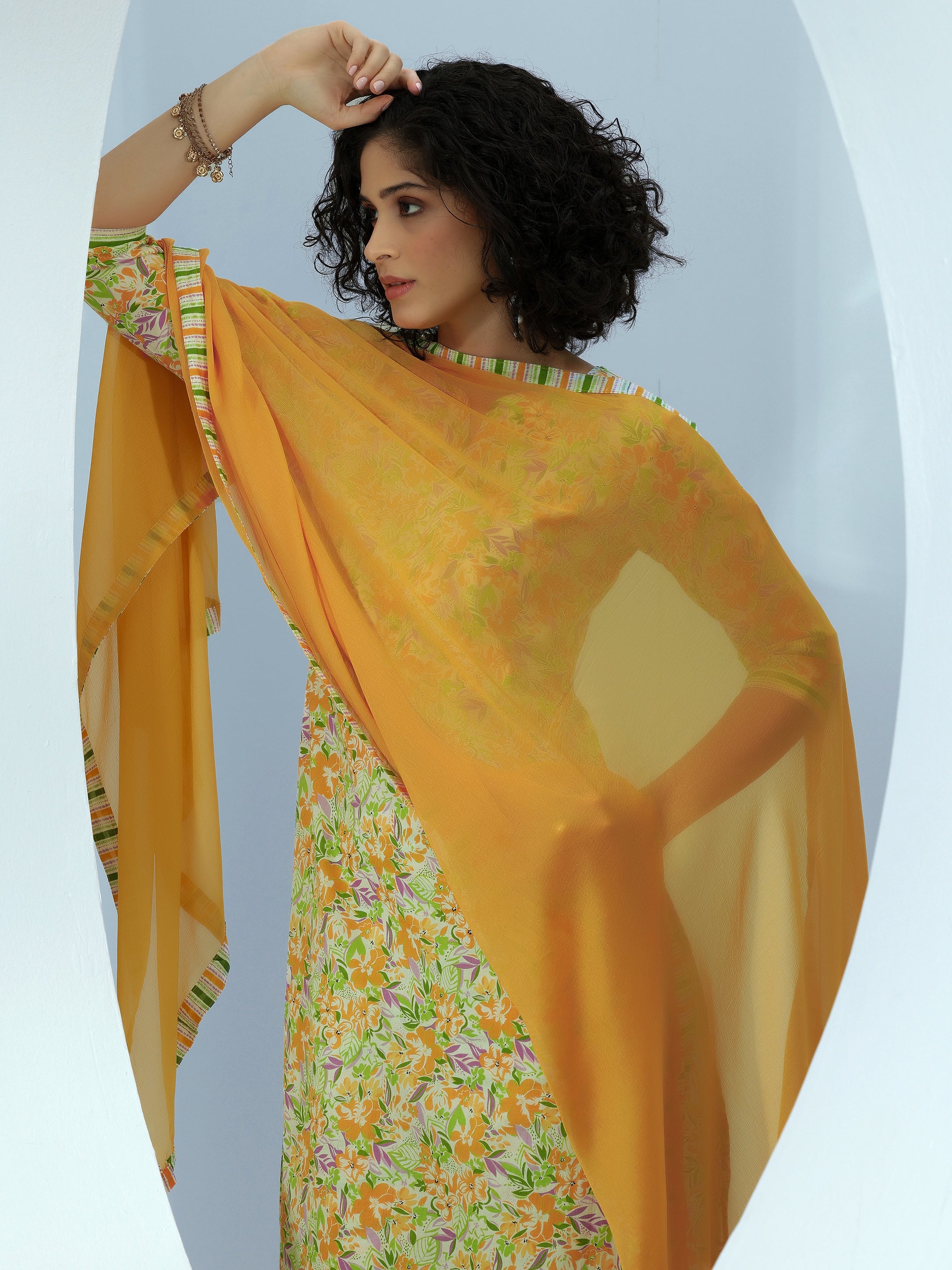 Off White Printed Cotton Straight Suit With Dupatta