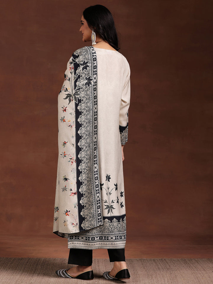 Monochrome Printed Silk Blend Straight Suit With Dupatta