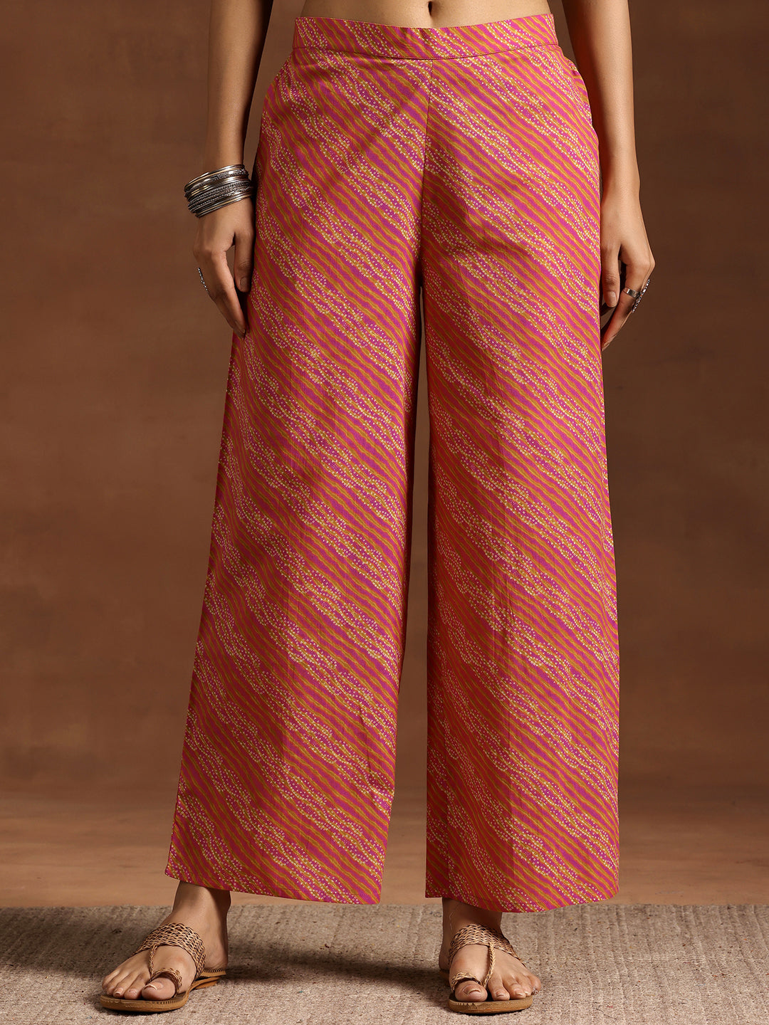 Pink Printed Cotton A-Line Kurta With Palazzos