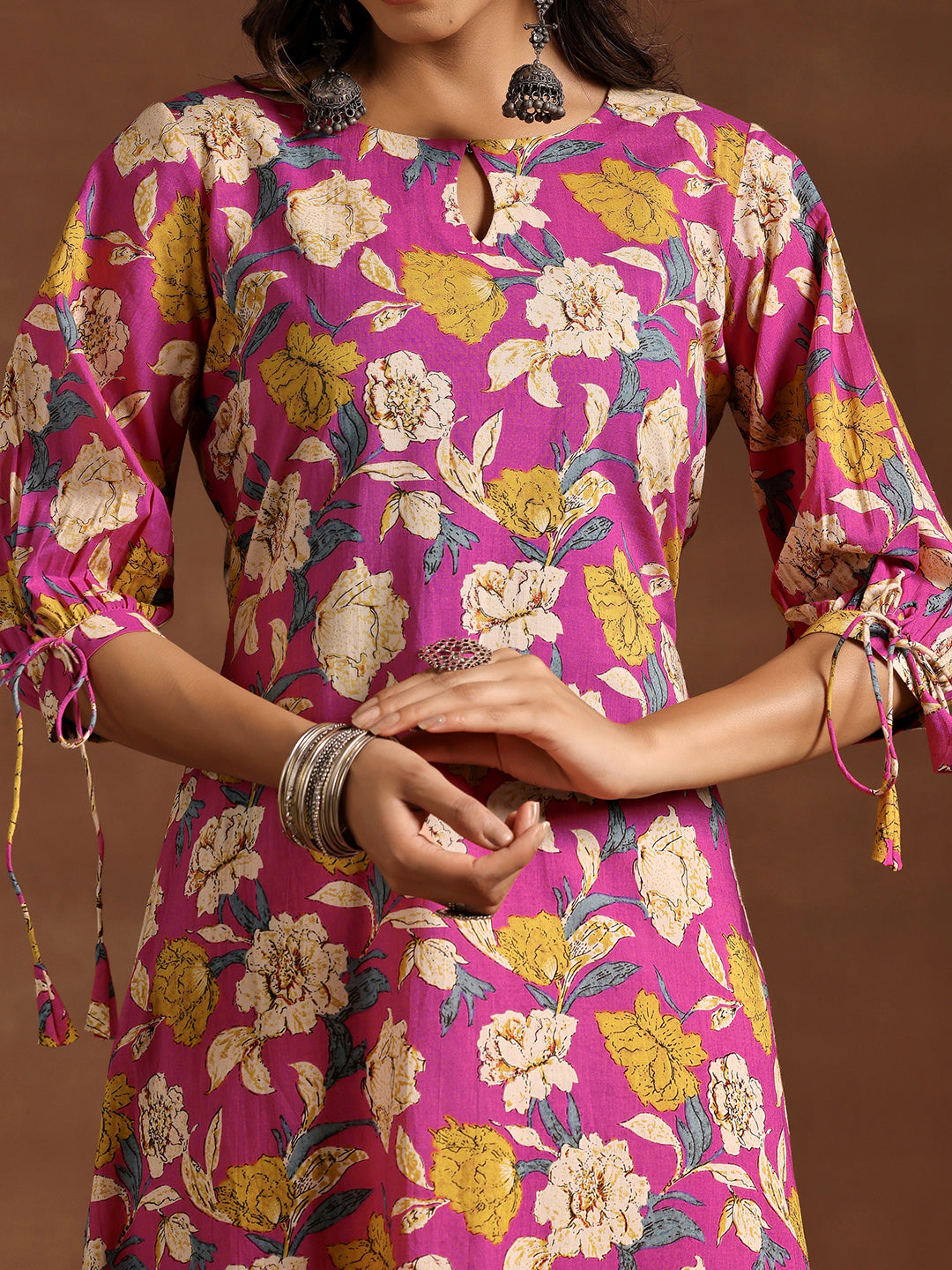 Pink Printed Cotton A-Line Kurta With Palazzos