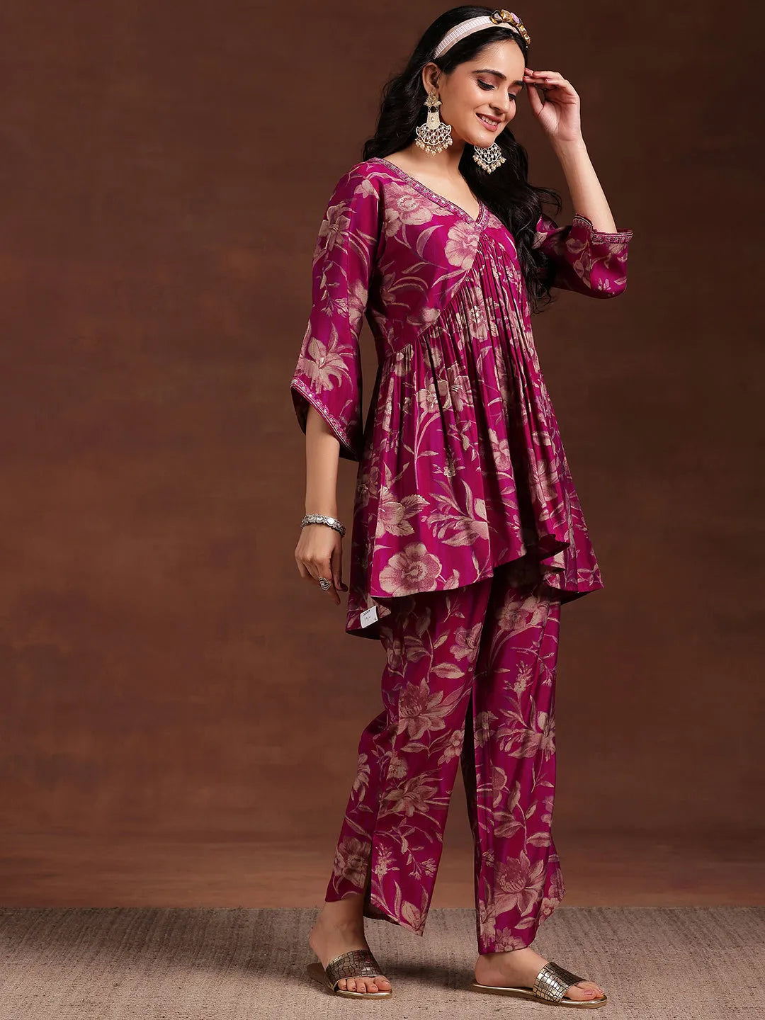 Pink Printed Silk Blend Co-Ords