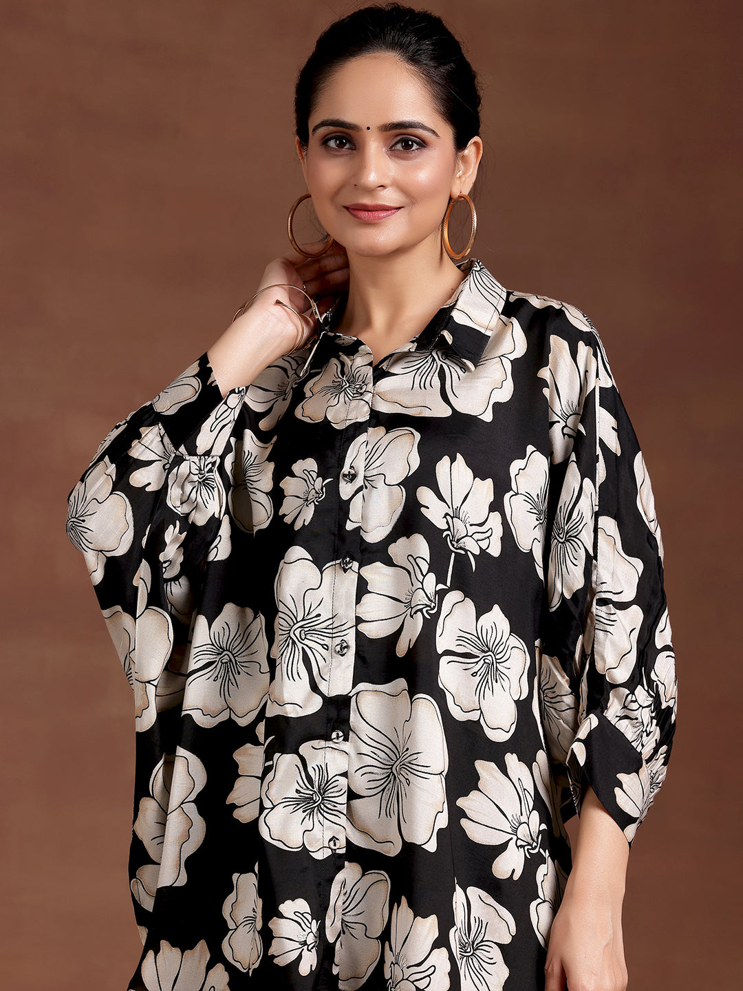 Black Printed Silk Blend Co-Ords