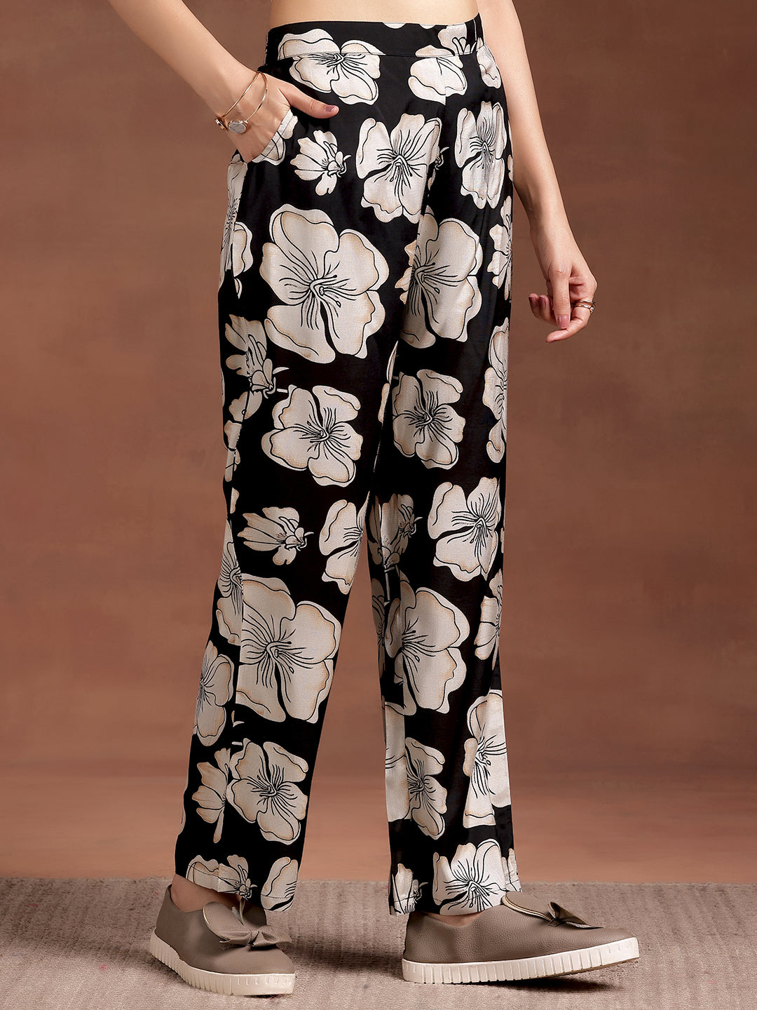 Black Printed Silk Blend Co-Ords