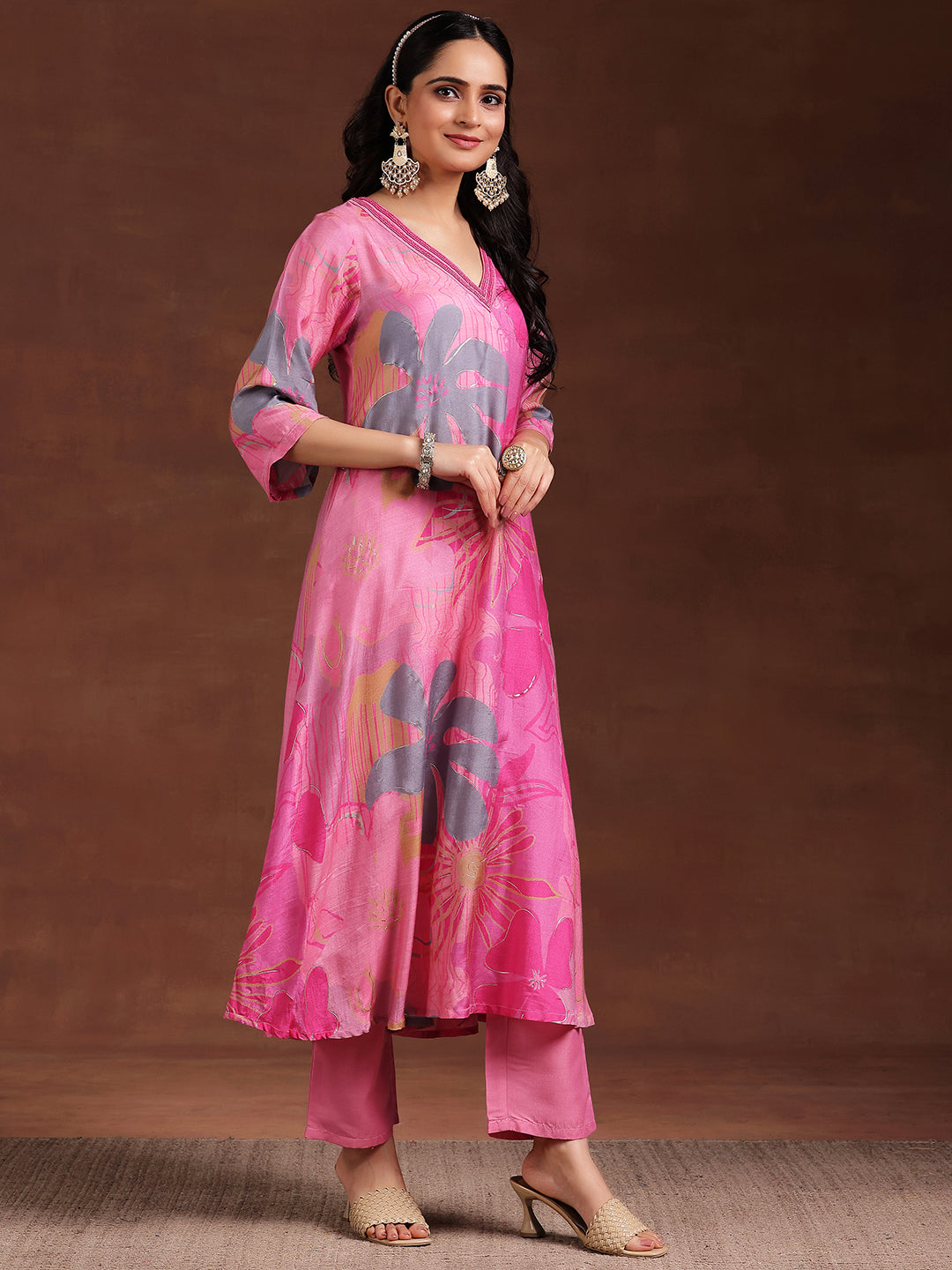 Pink Printed Silk Blend Co-Ords