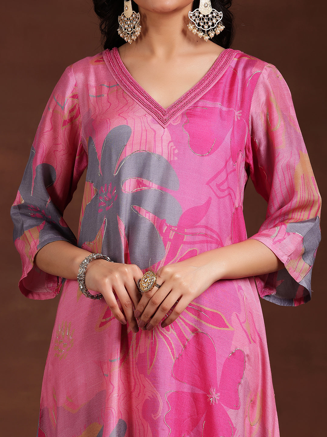 Pink Printed Silk Blend Co-Ords