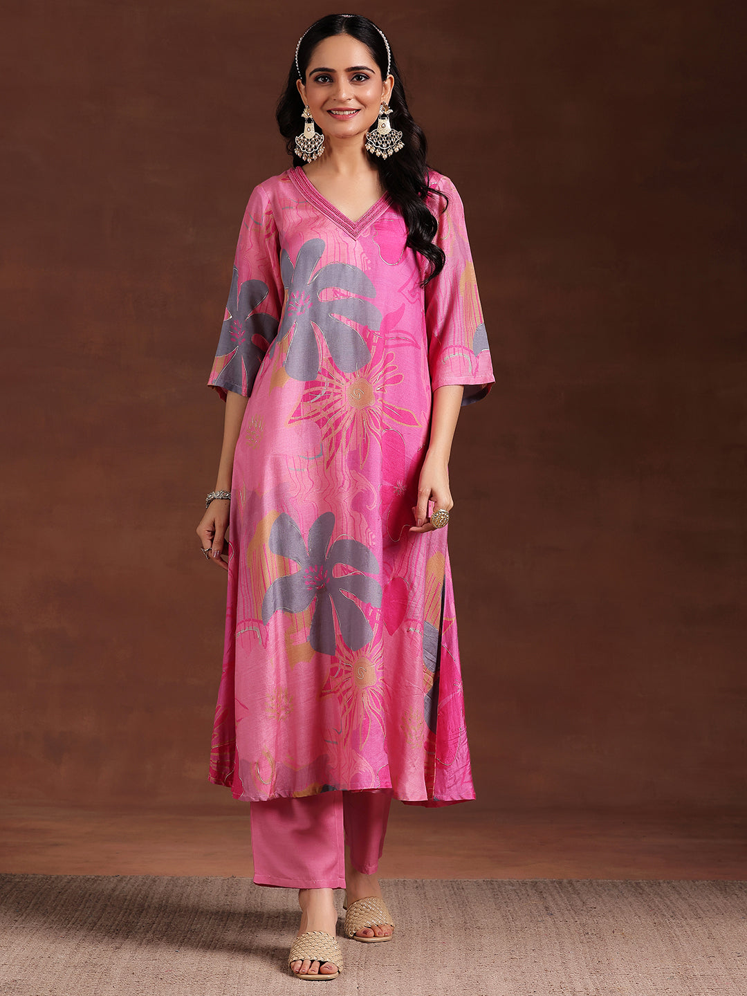 Pink Printed Silk Blend Co-Ords