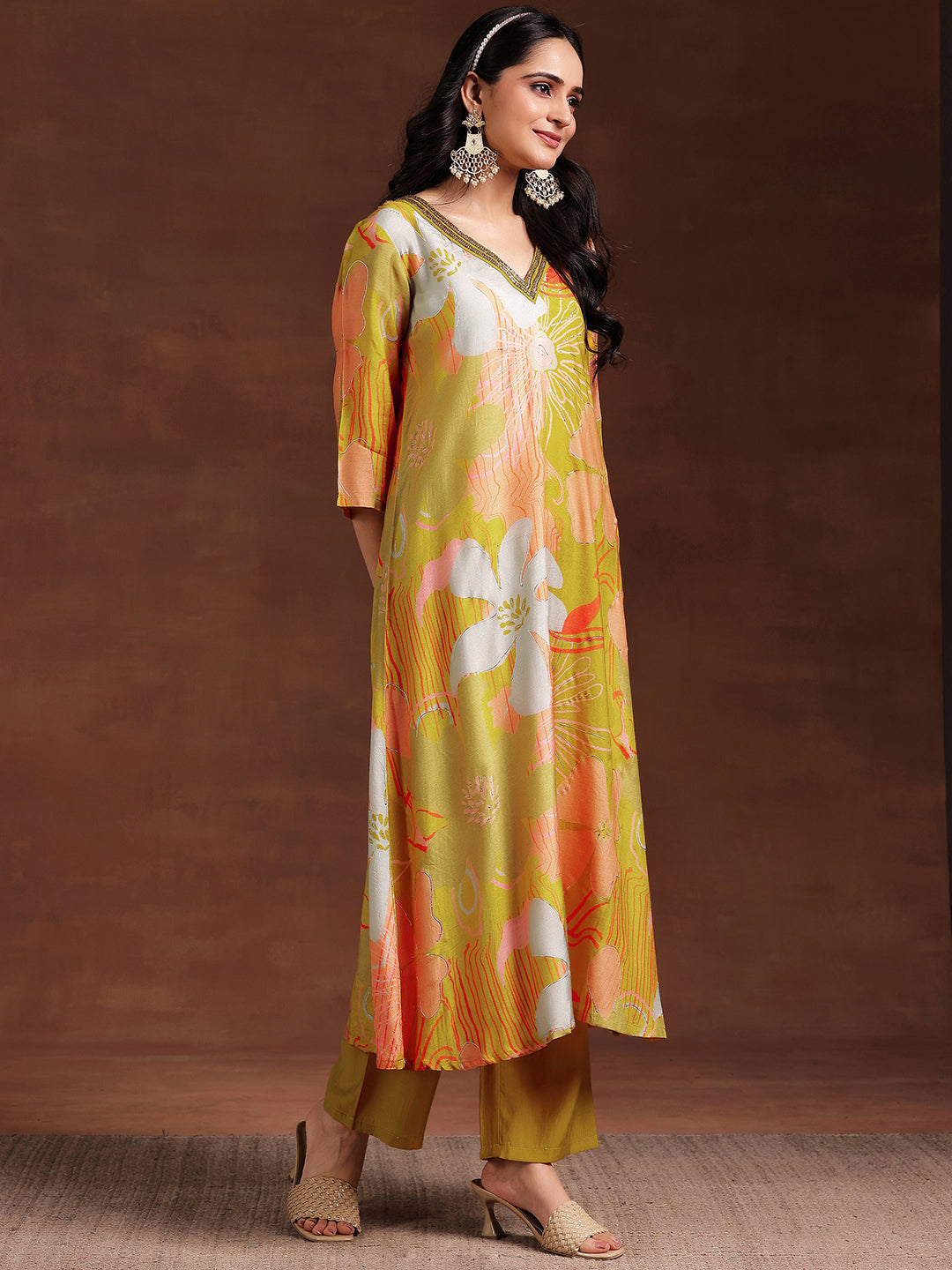 Mustard Printed Silk Blend Co-Ords