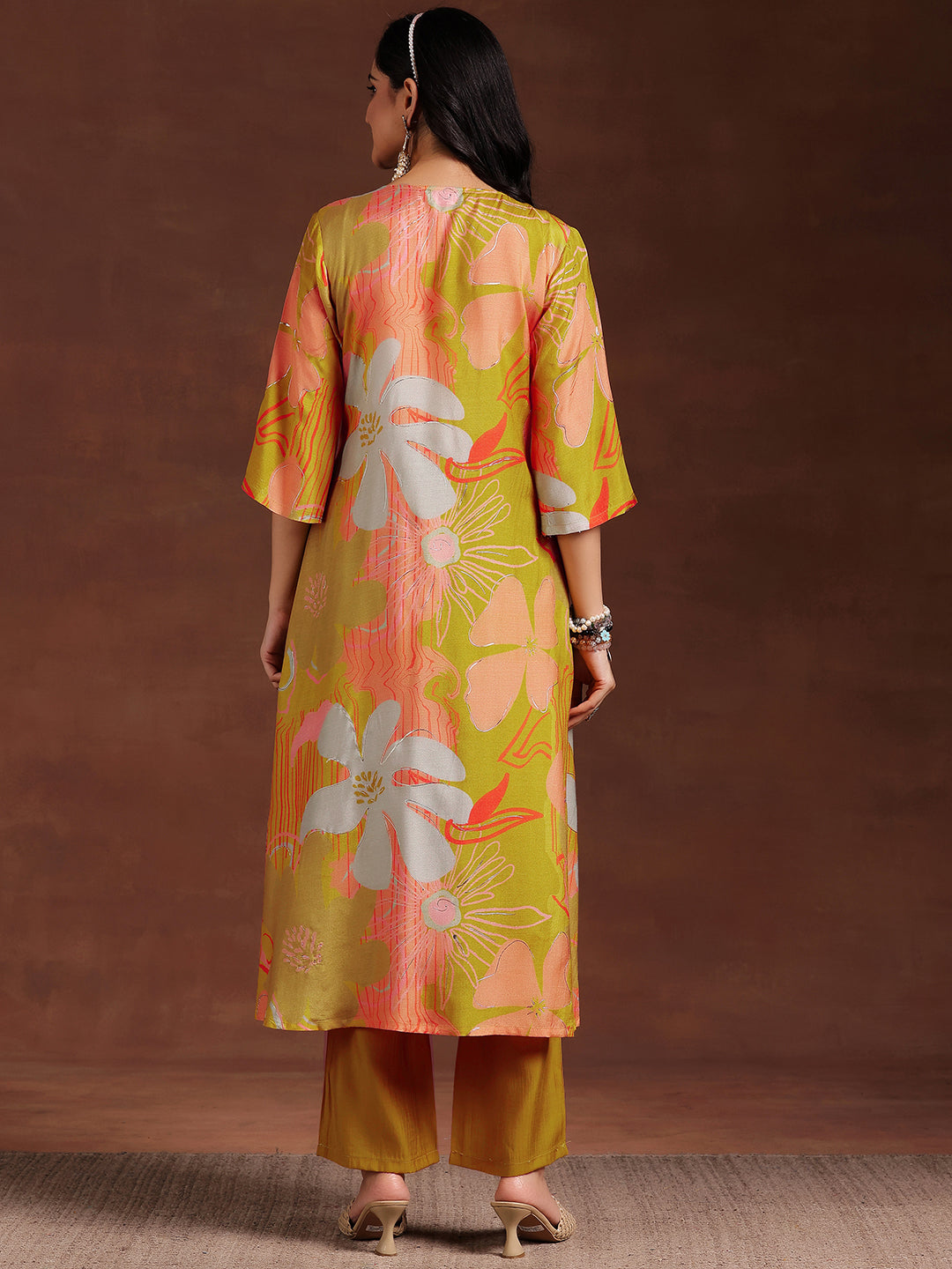 Mustard Printed Silk Blend Co-Ords