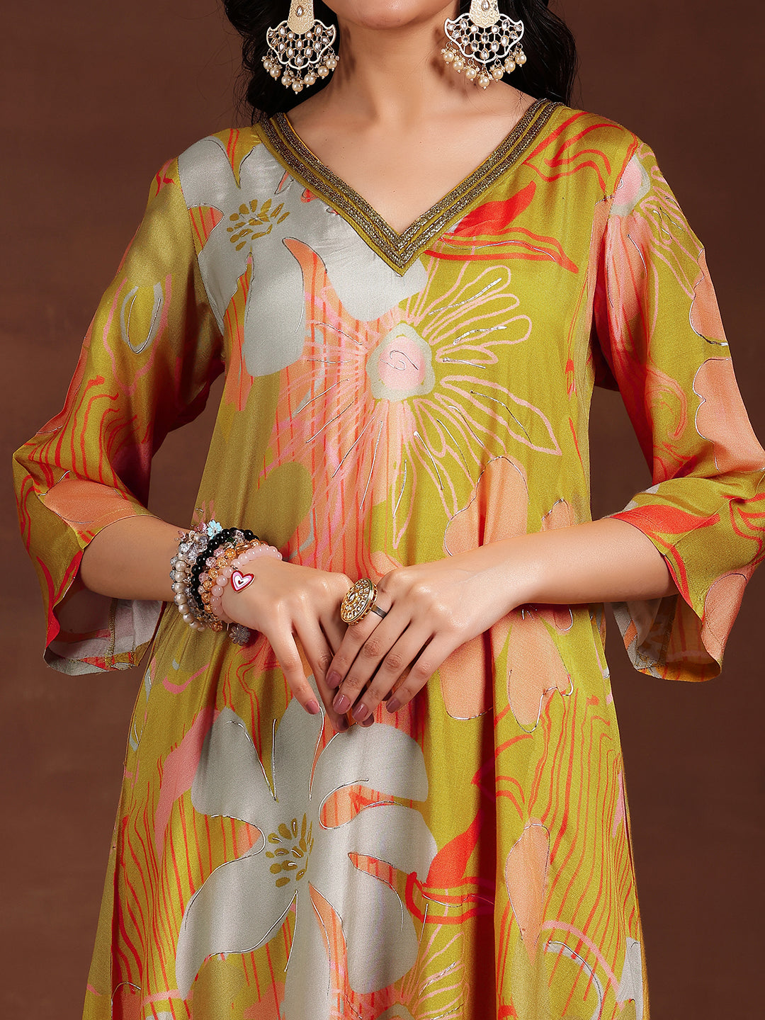 Mustard Printed Silk Blend Co-Ords