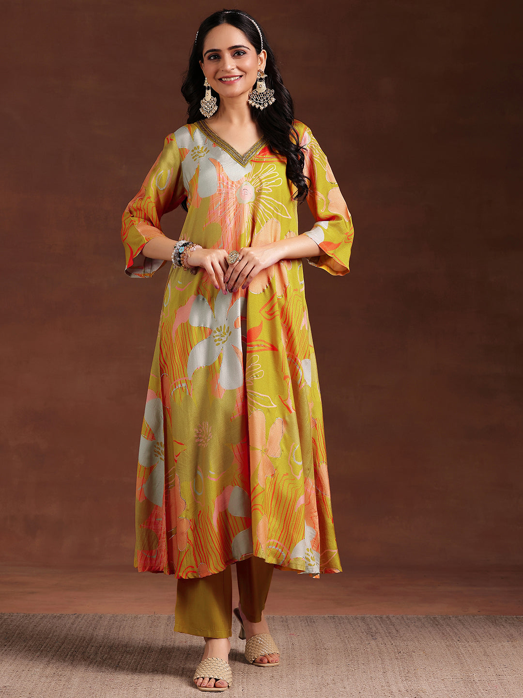 Mustard Printed Silk Blend Co-Ords