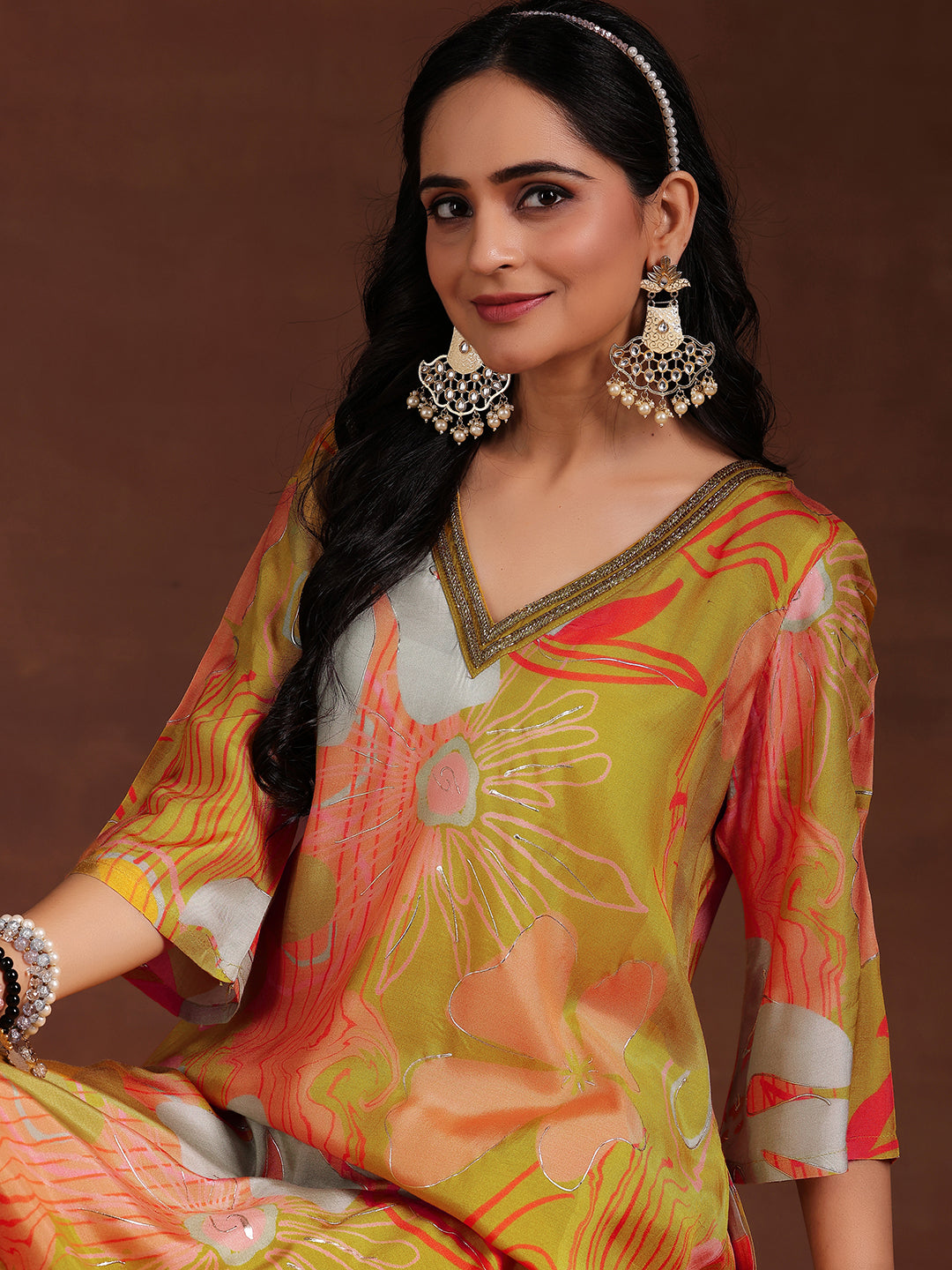 Mustard Printed Silk Blend Co-Ords