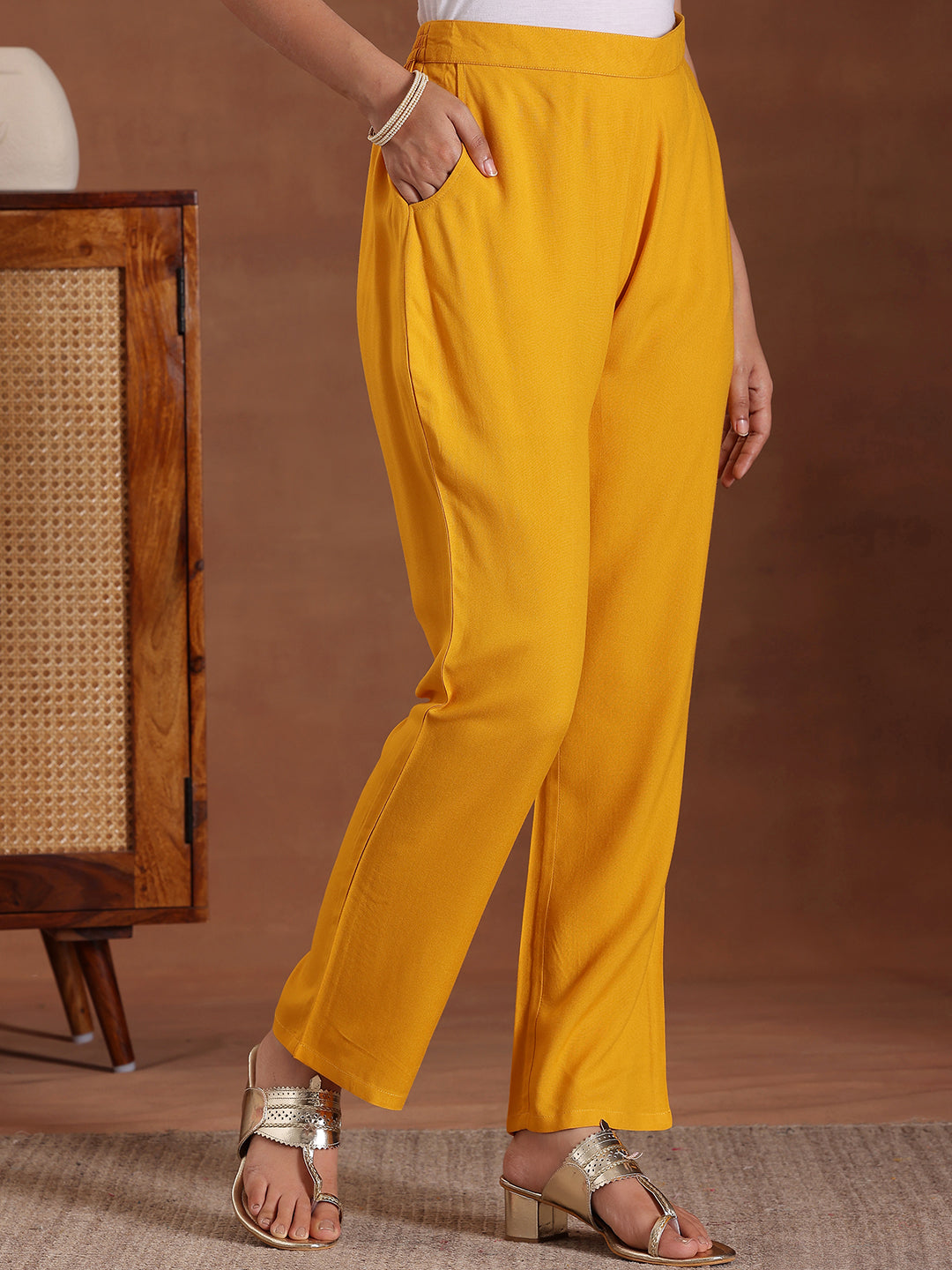 Mustard Yoke Design Rayon Straight Suit With Dupatta