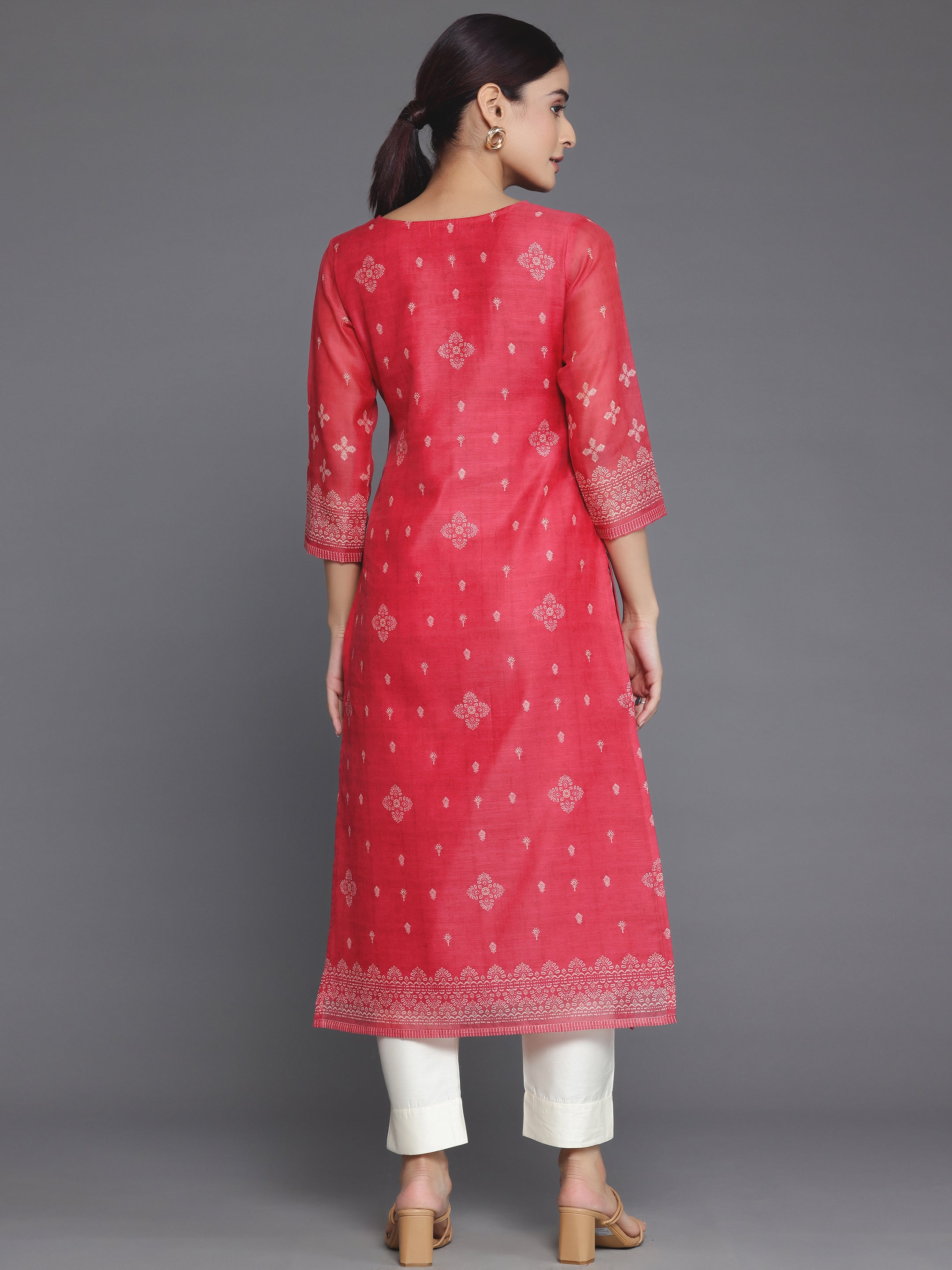 Coral Embellished Chanderi Silk Straight Kurta