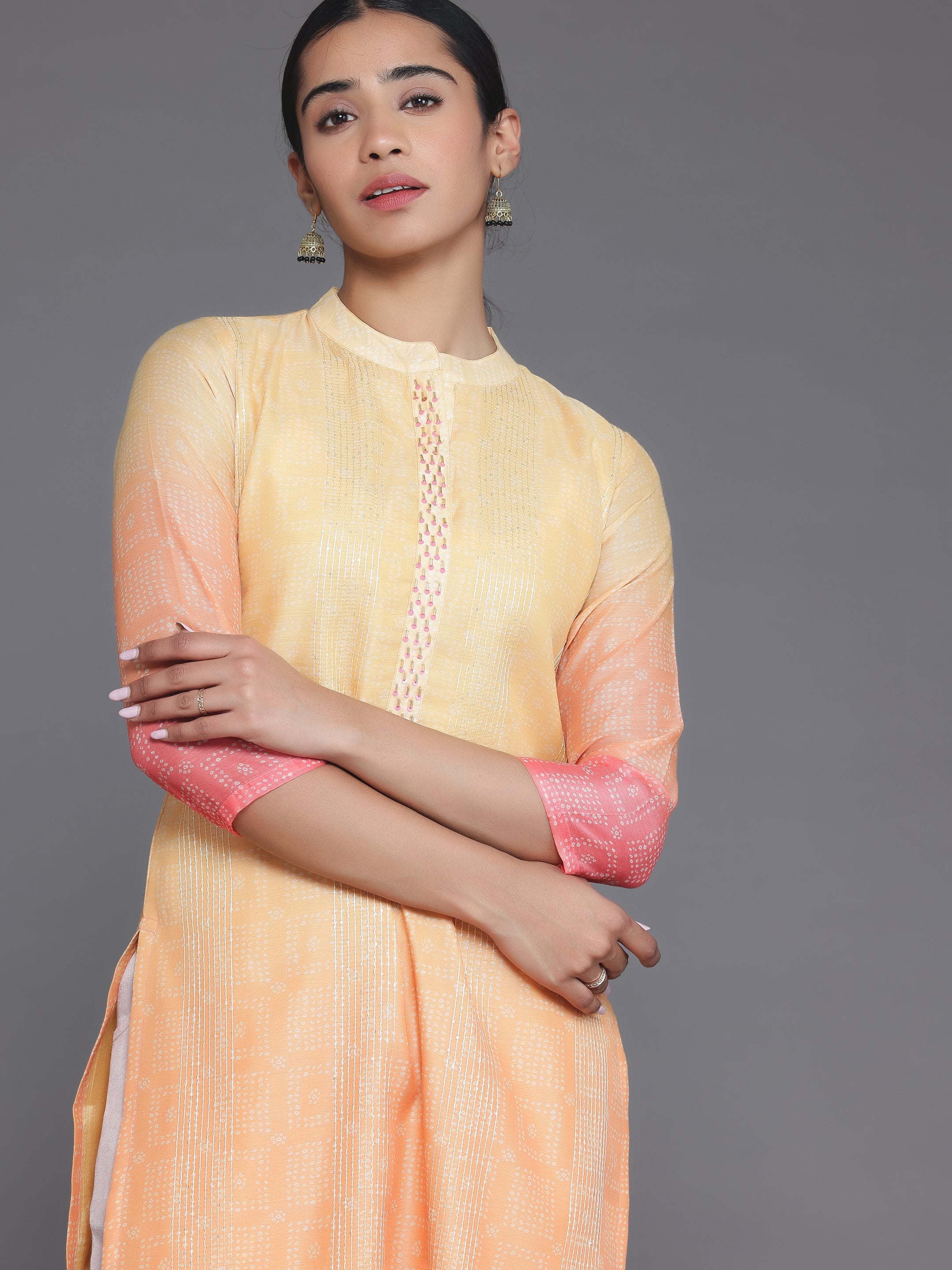 Yellow Embellished Chanderi Silk Straight Kurta