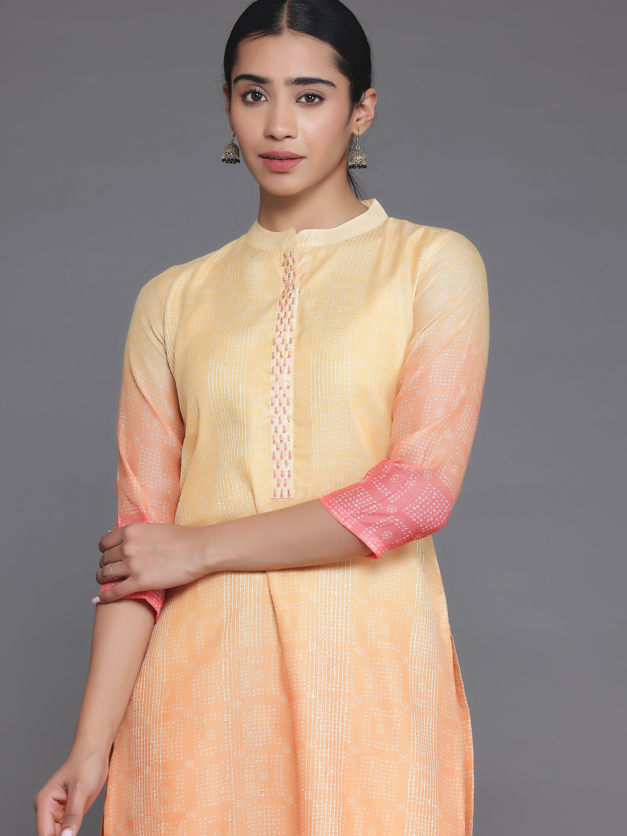 Yellow Embellished Chanderi Silk Straight Kurta