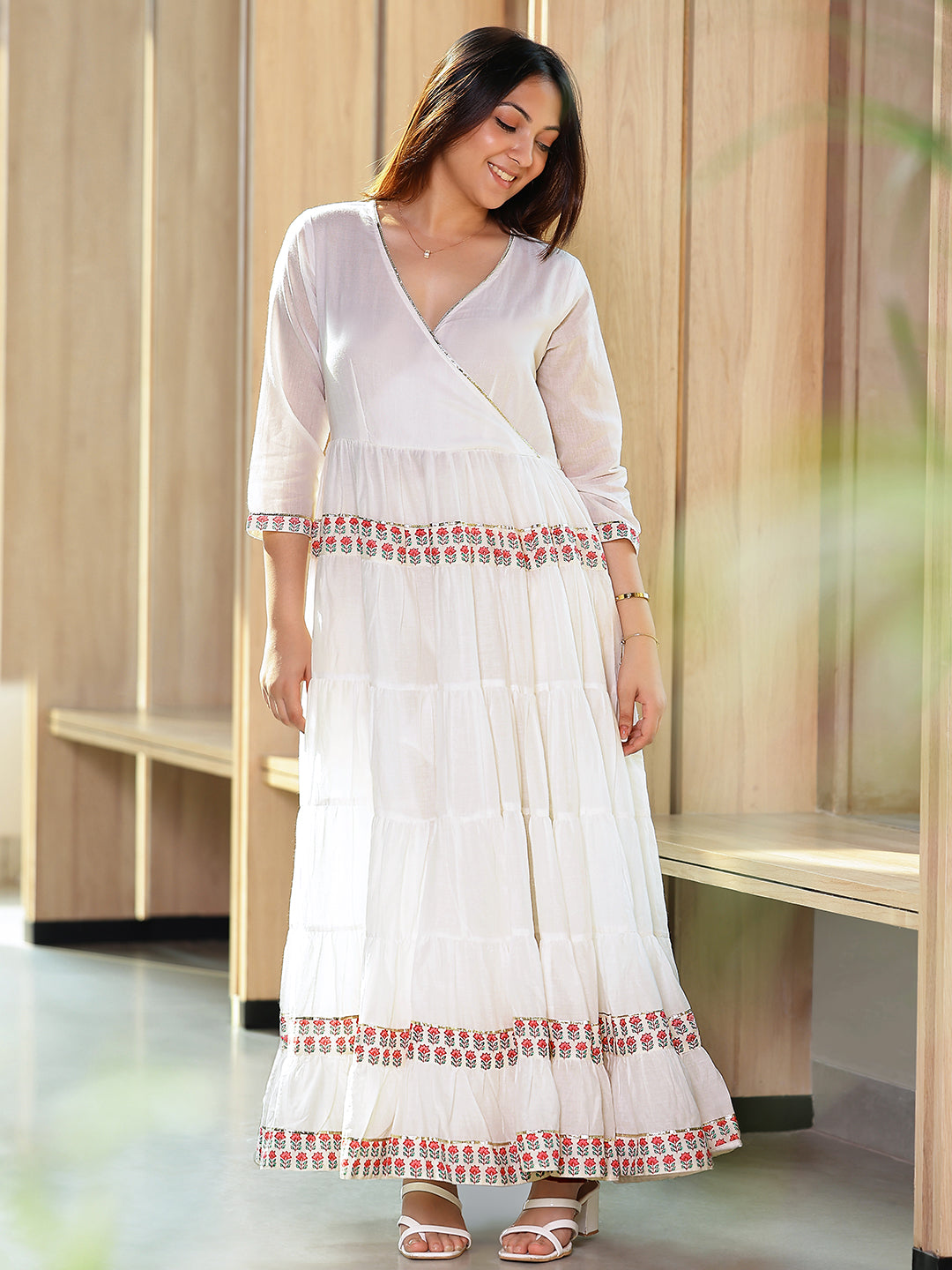 White Printed Cotton Maxi Dress