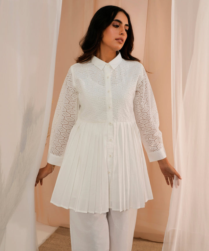 White  Cotton A-Line Kurti