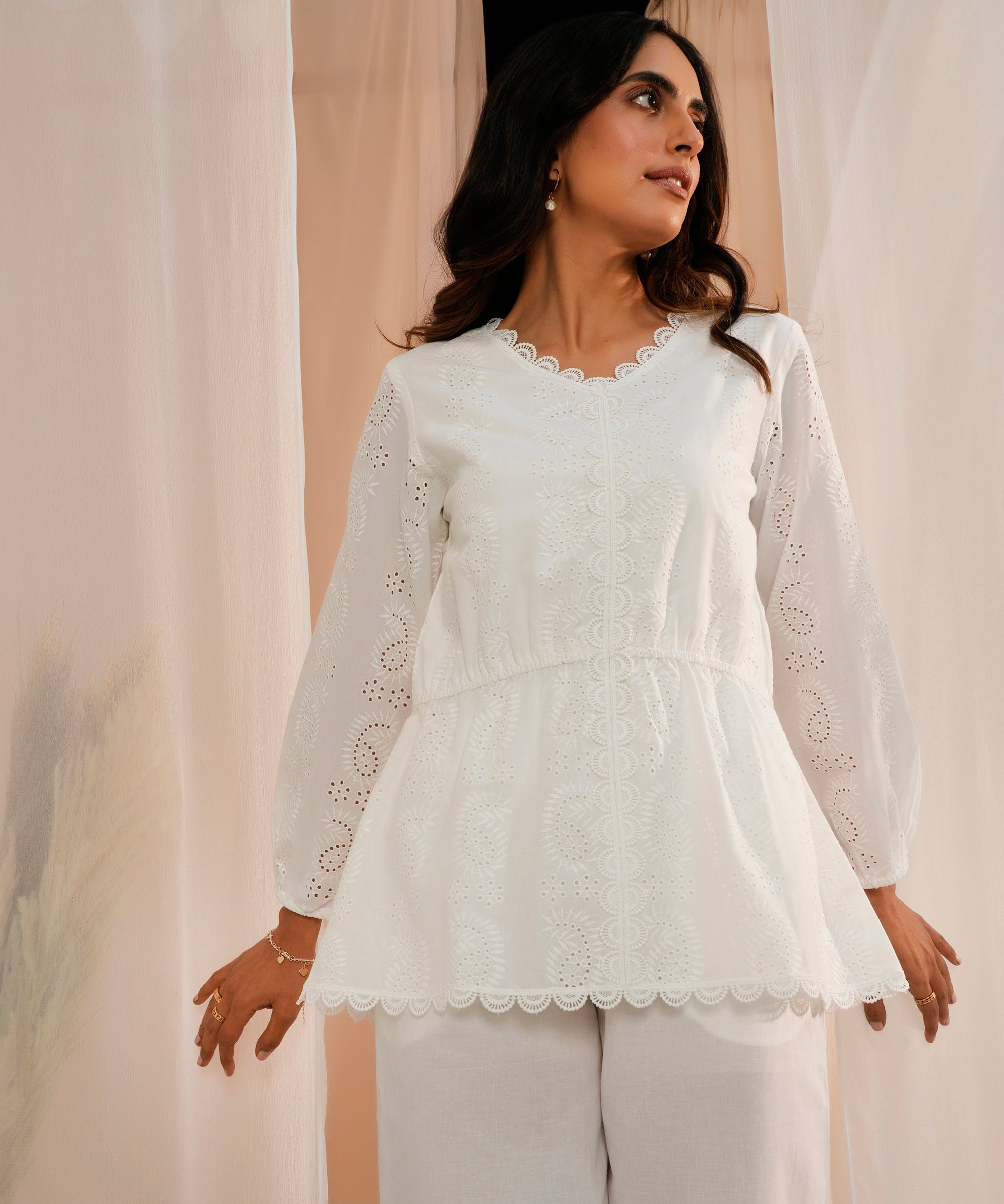 White  Cotton A-Line Kurti